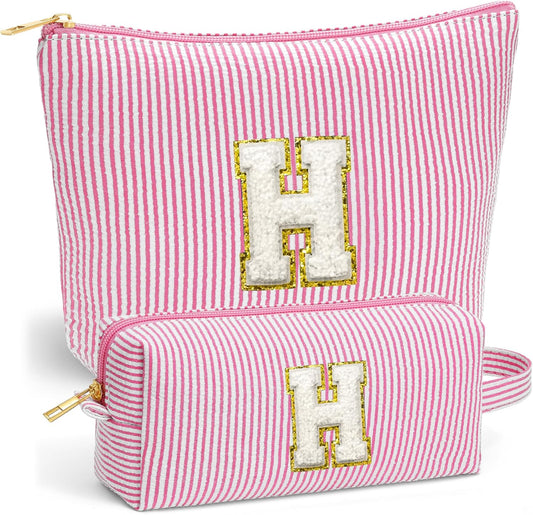 Christmas Gifts for Women - Christmas Stocking Stuffers, Small Makeup Bag for Purse Travel Makeup Bag Set, Initial Make up Bag Pouch,Birthday Gifts for Women, Pink Letter H
