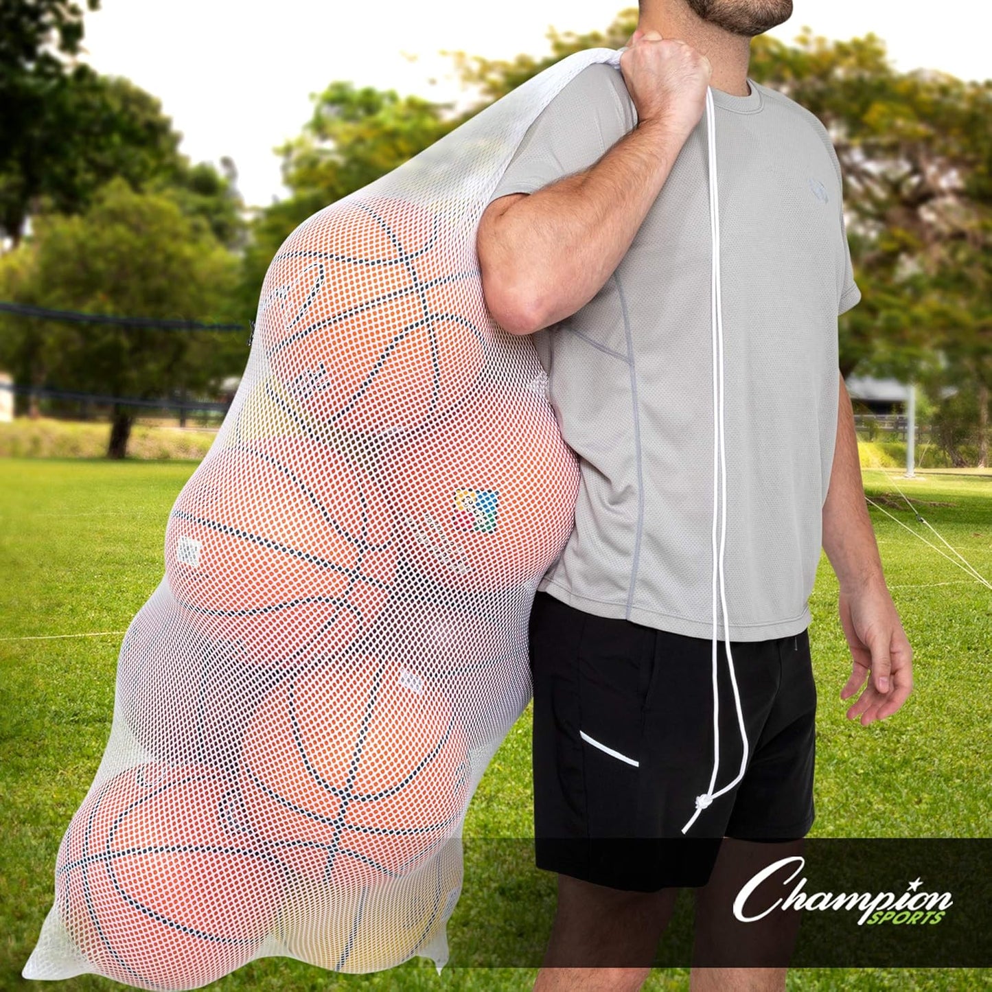 Champion Sports Mesh Equipment Bag – Heavy-Duty Nylon Drawstring Bag with Lock & ID Tag, Breathable