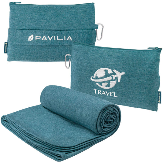 PAVILIA Travel Blanket Airplane Compact with Bag, Small Travel Pillow Blanket Long Flights