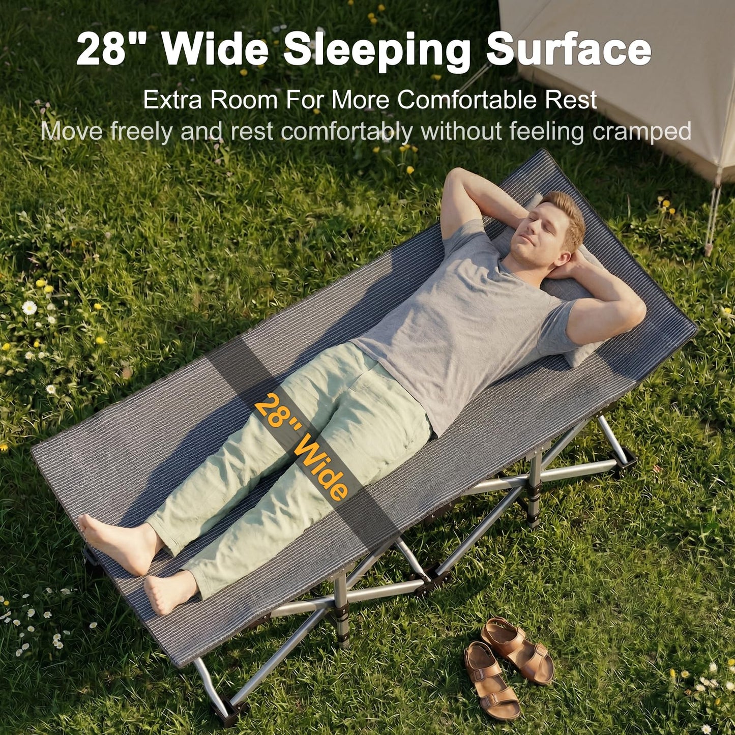 ABORON Camping Cot for Adults, 28 in Wide Folding Bed with Mattress