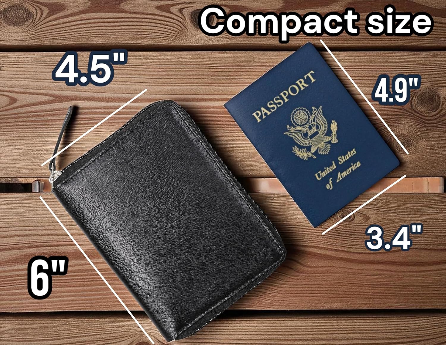 Passport Wallet - Travel Document Holder w/RFID Blocking – Full Grain Leather – Bifold compact zip