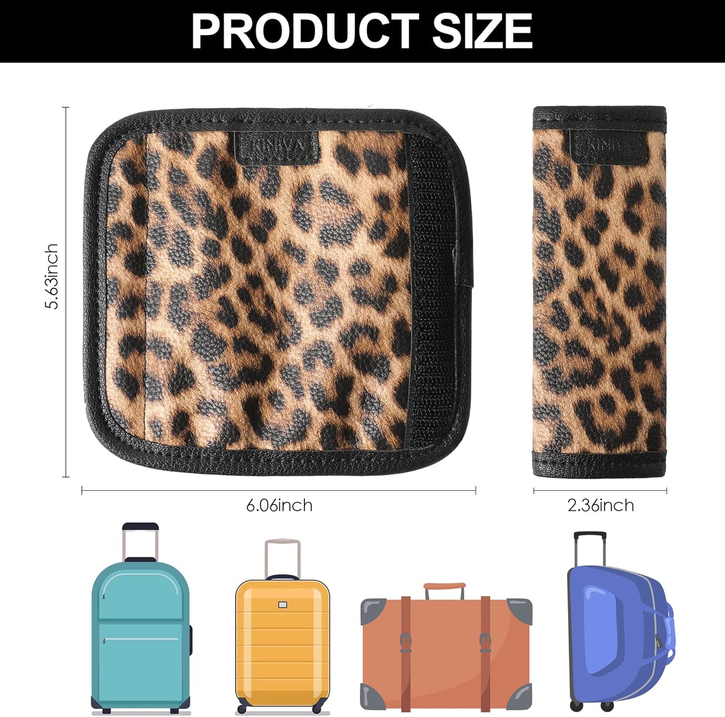 KINIVA Leather Luggage Handle Wrap 2 Pack Set,Luggage Identifiers Tags Markers for Luggage Suitcase,Travel Accessories(leopard-2pcs)