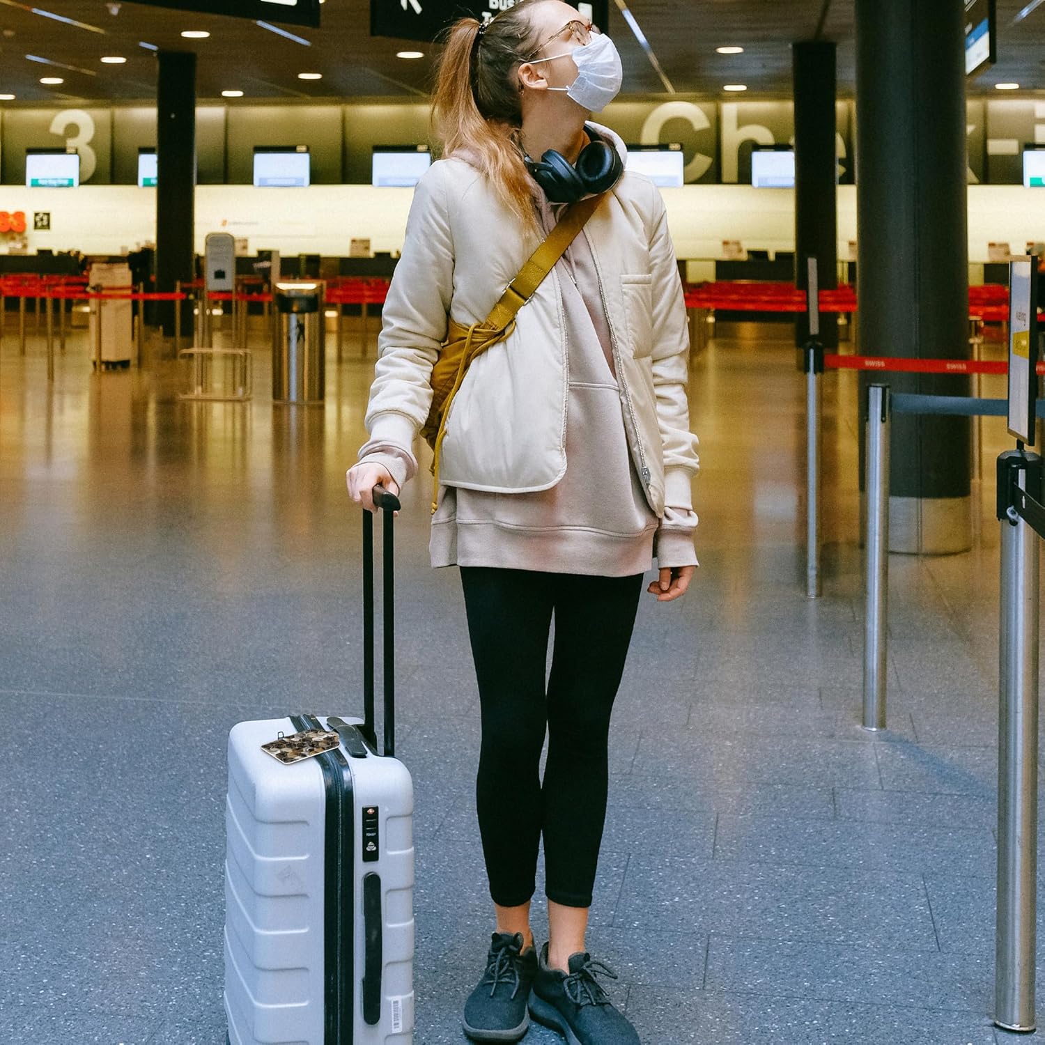 Gold Ink Hexagon Texture Luggage Tags 2PCS PU Leather Suitcases Tag with Stainless Steel Loop and
