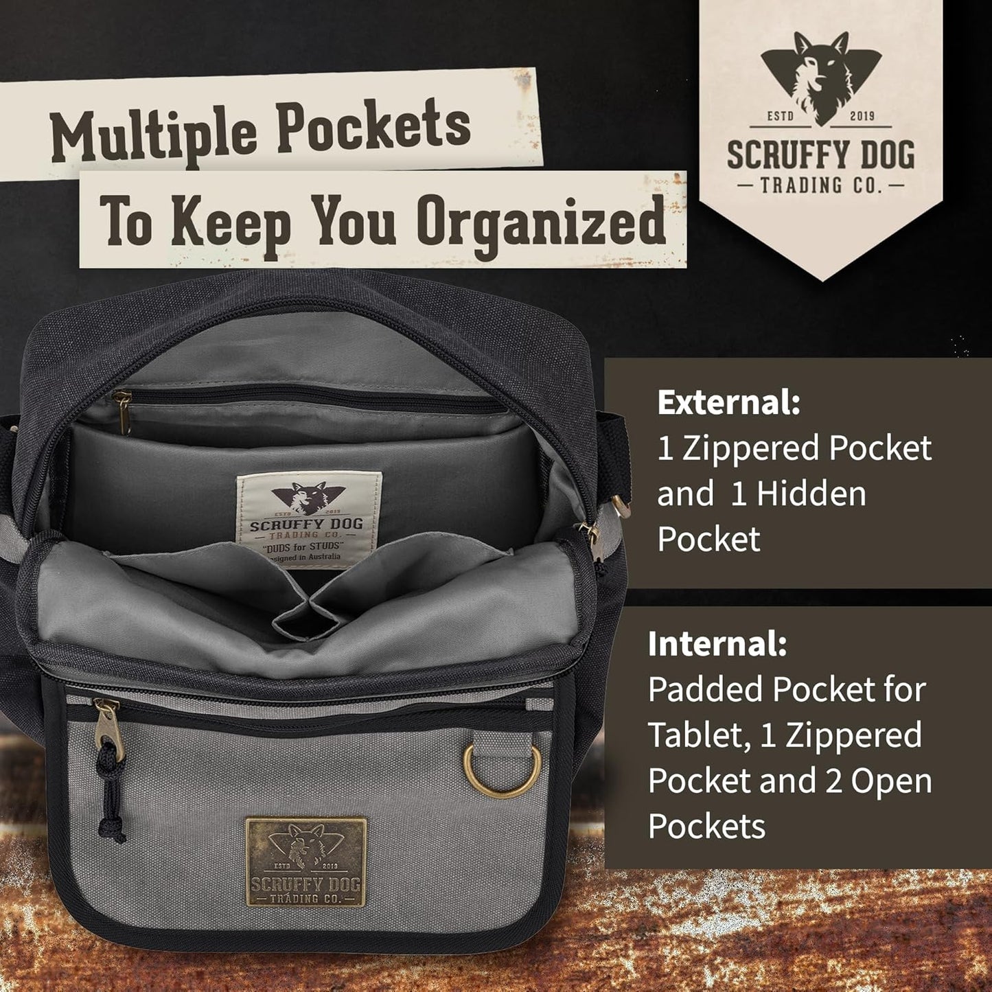 SCRUFFY DOG Crossbody Messenger Bag for Men and Women - Canvas Shoulder Bags with Adjustable Strap - Small - 11 inch