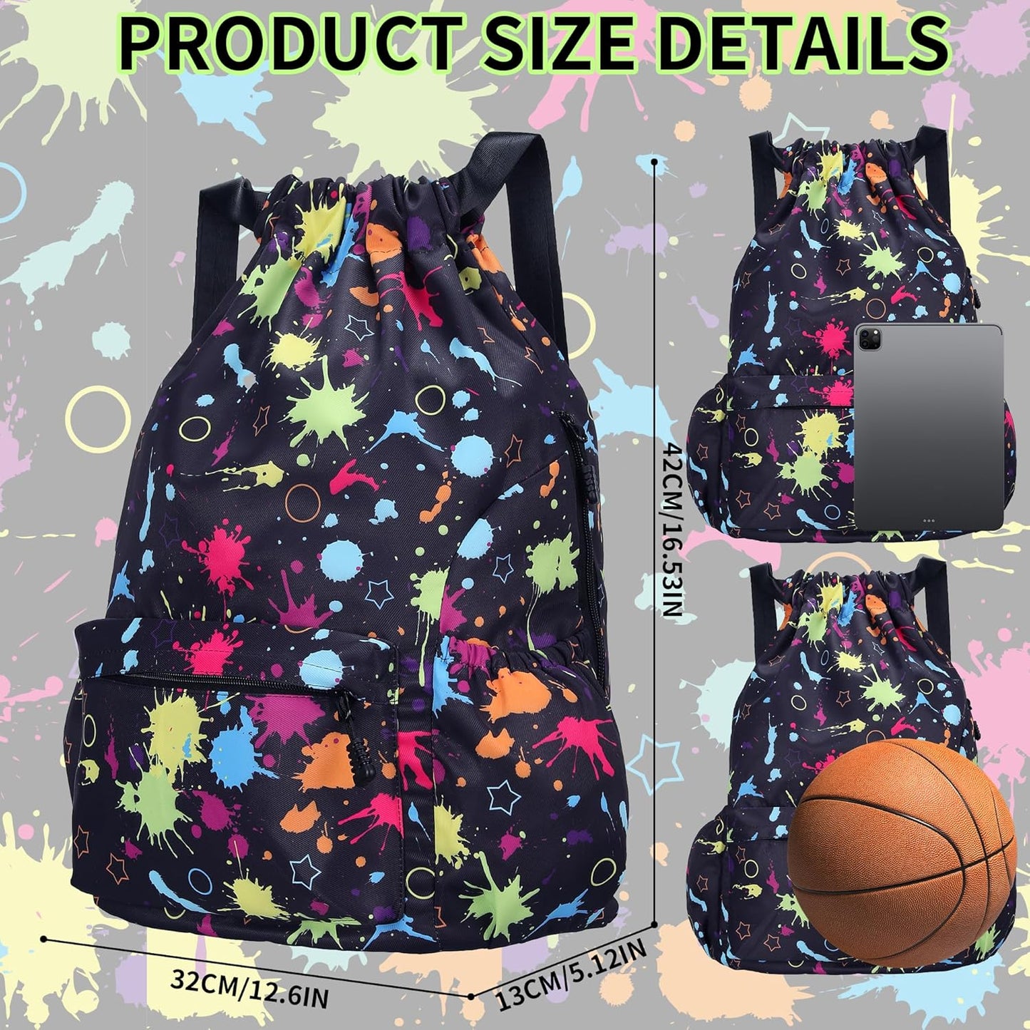 Drawstring Backpack for Women Drawstring Gym Bag Water Resistant Small Cinch Sack Pull String Backpack Bag (Tie-dye)