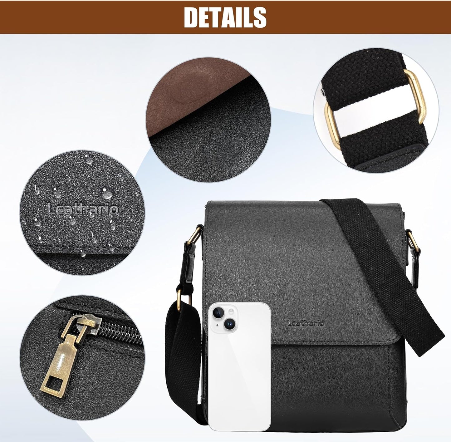 Leathario Crossbody Bag for Men Genuine Leather Small Messenger Shoulder Purse Side Vintage Satchel for Work Business Daily