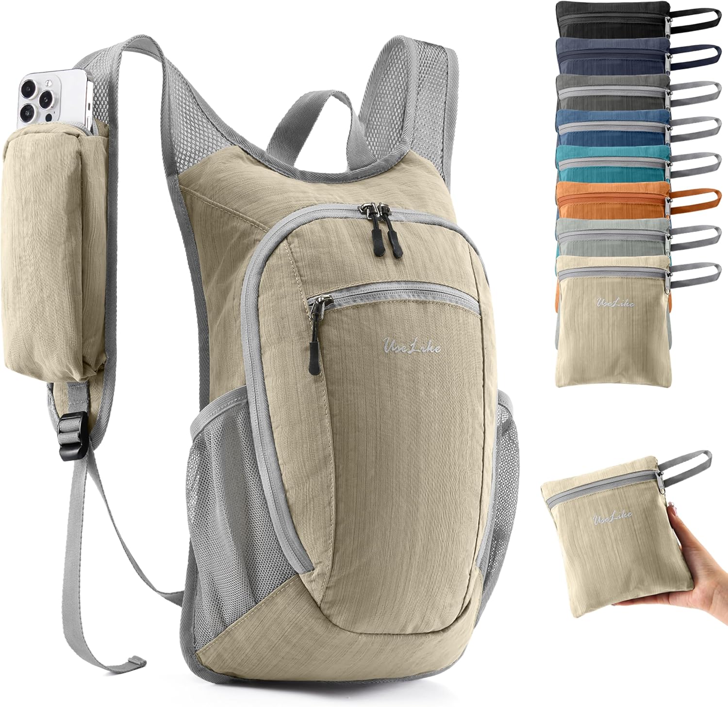 10L Small Hiking Backpack Travel Daypack Lightweight Packable Back Pack for Women Men(Beige)