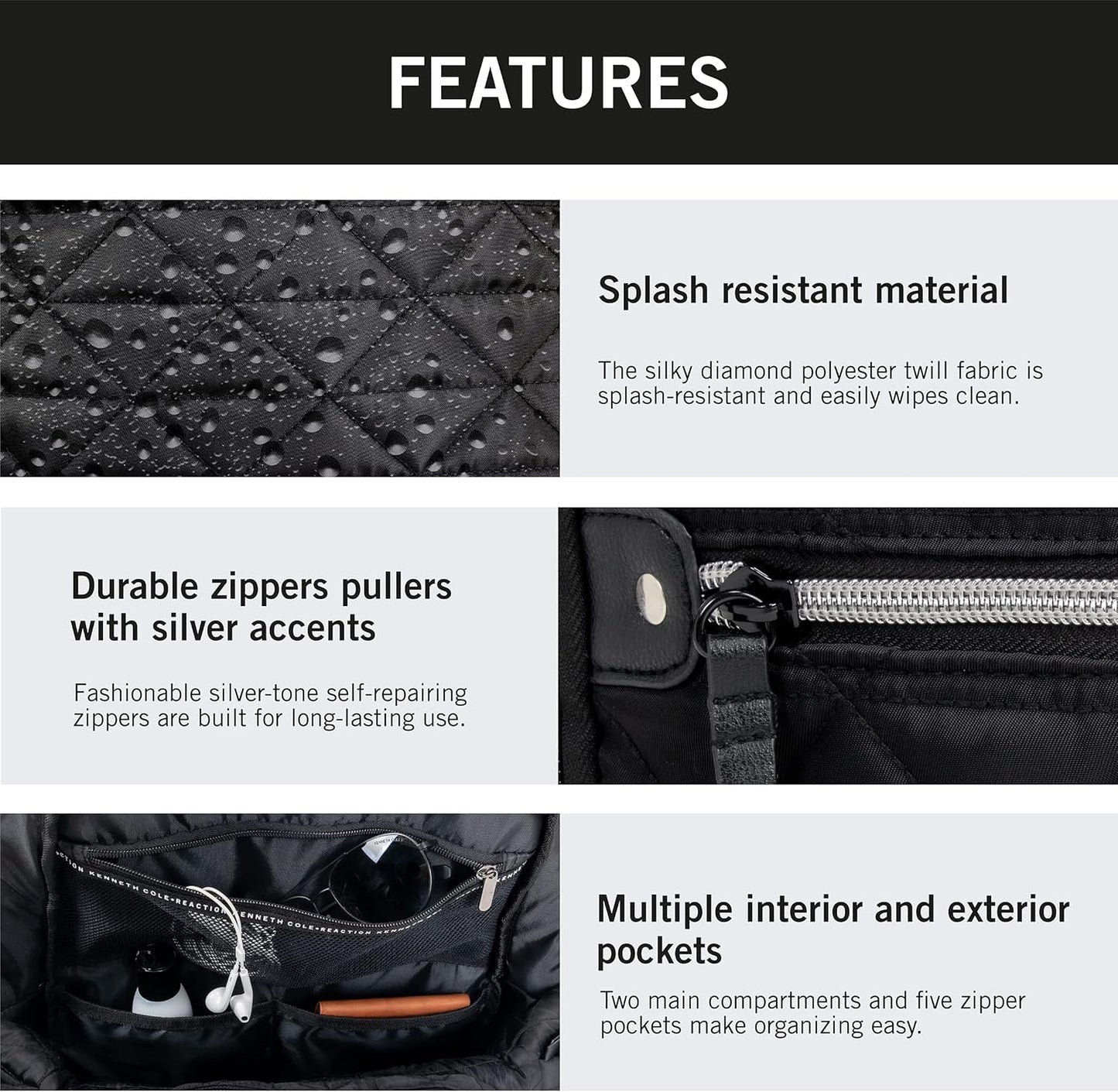 Kenneth Cole REACTION Diamond Tower Collection Lightweight Hardside Expandable 8-Wheel Spinner Travel Luggage, Black, 2-Piece Bundle (Carry On + Backpack)