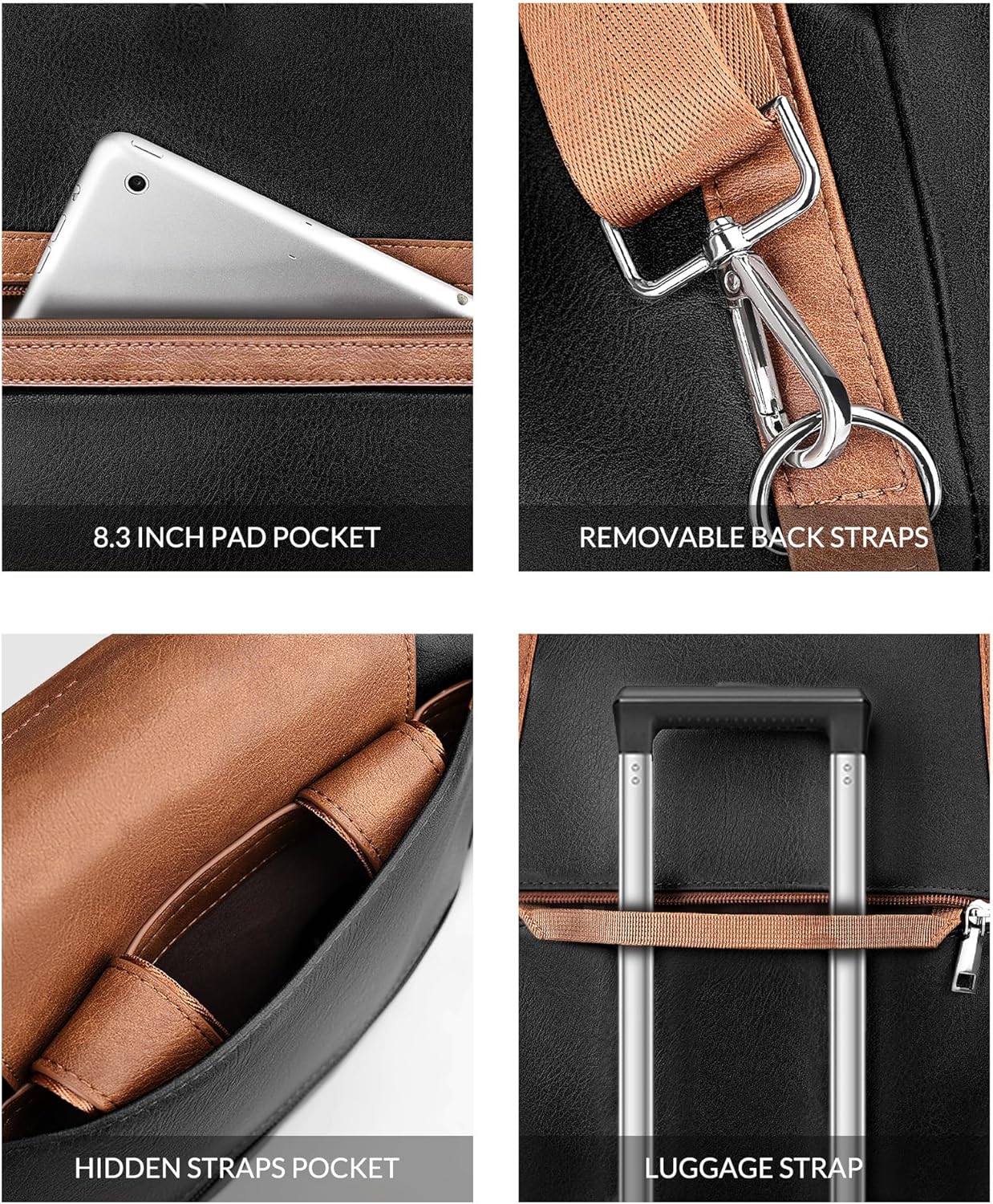 Laptop Bag for Women Designer Leather Laptop Backpack Purse, 16 inch Computer Tote Bags for Work Travel with Satchel Purse Black Brown