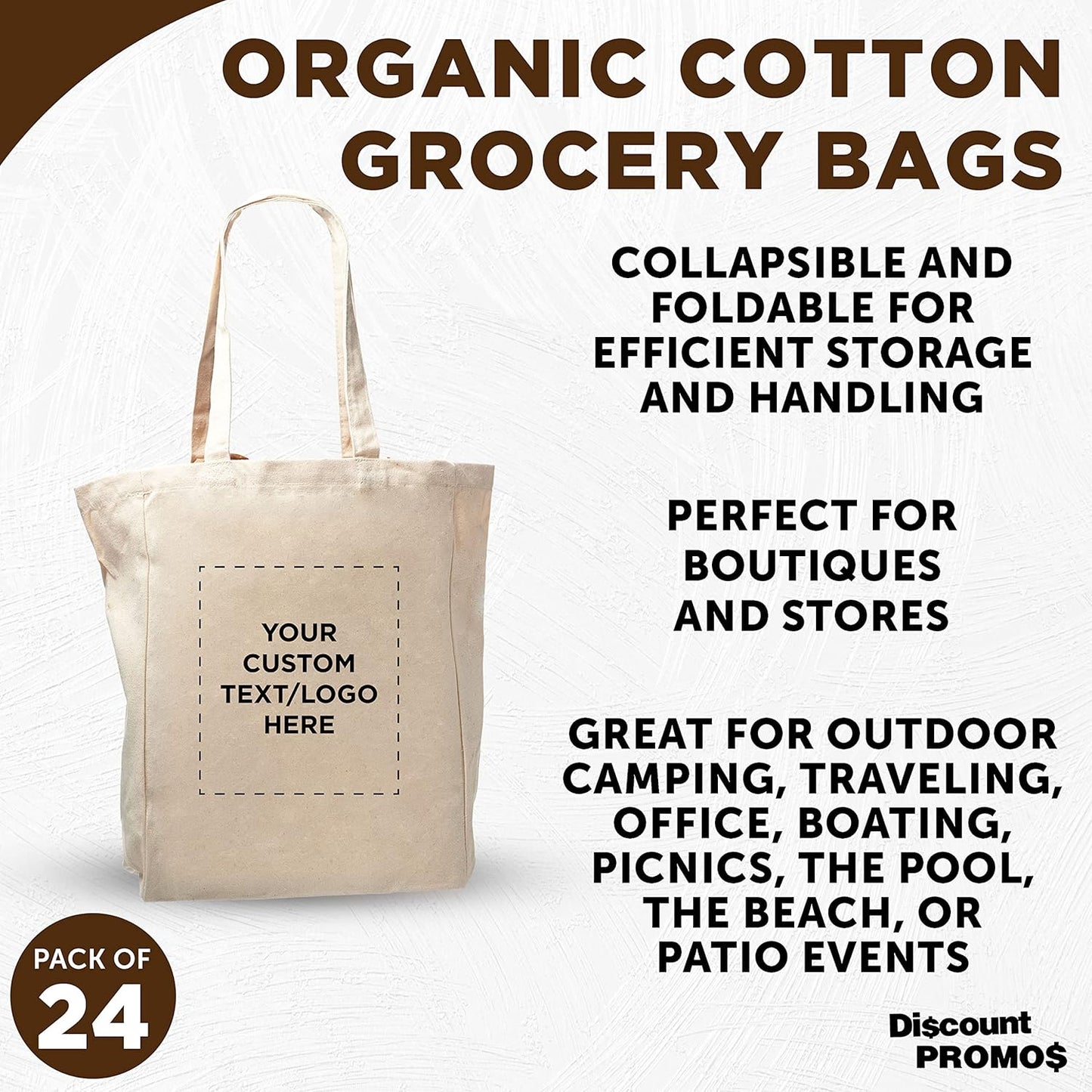 DISCOUNT PROMOS Custom Cotton Canvas Tote Bags Set of 100 - Personalized, Reusable, Perfect for Grocery, Promotions, Branding - Natural Color, 14.25"X15.5"X5", 10 OZ Cotton