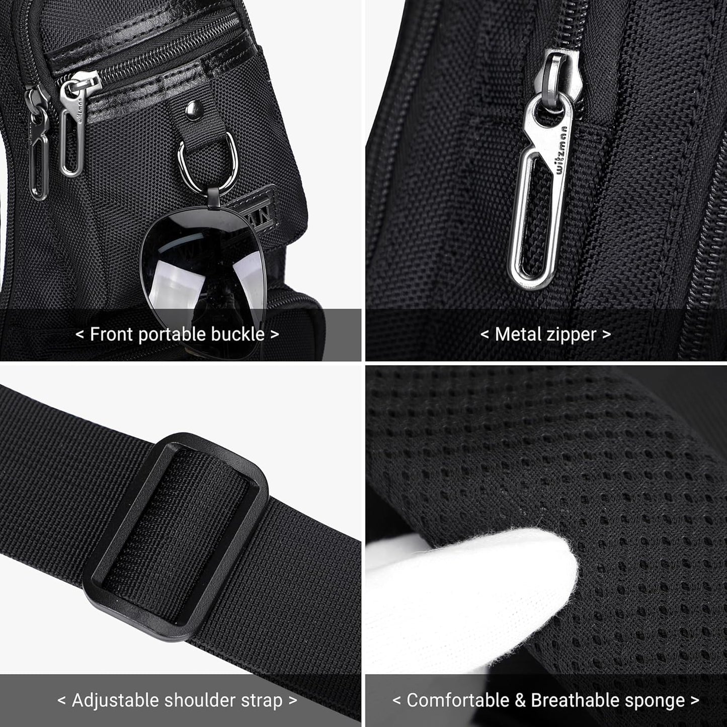 WITZMAN Sling Bag for Men Crossbody Bags Travel Slim Chest Bag One Strap Lightweight Casual Daypack