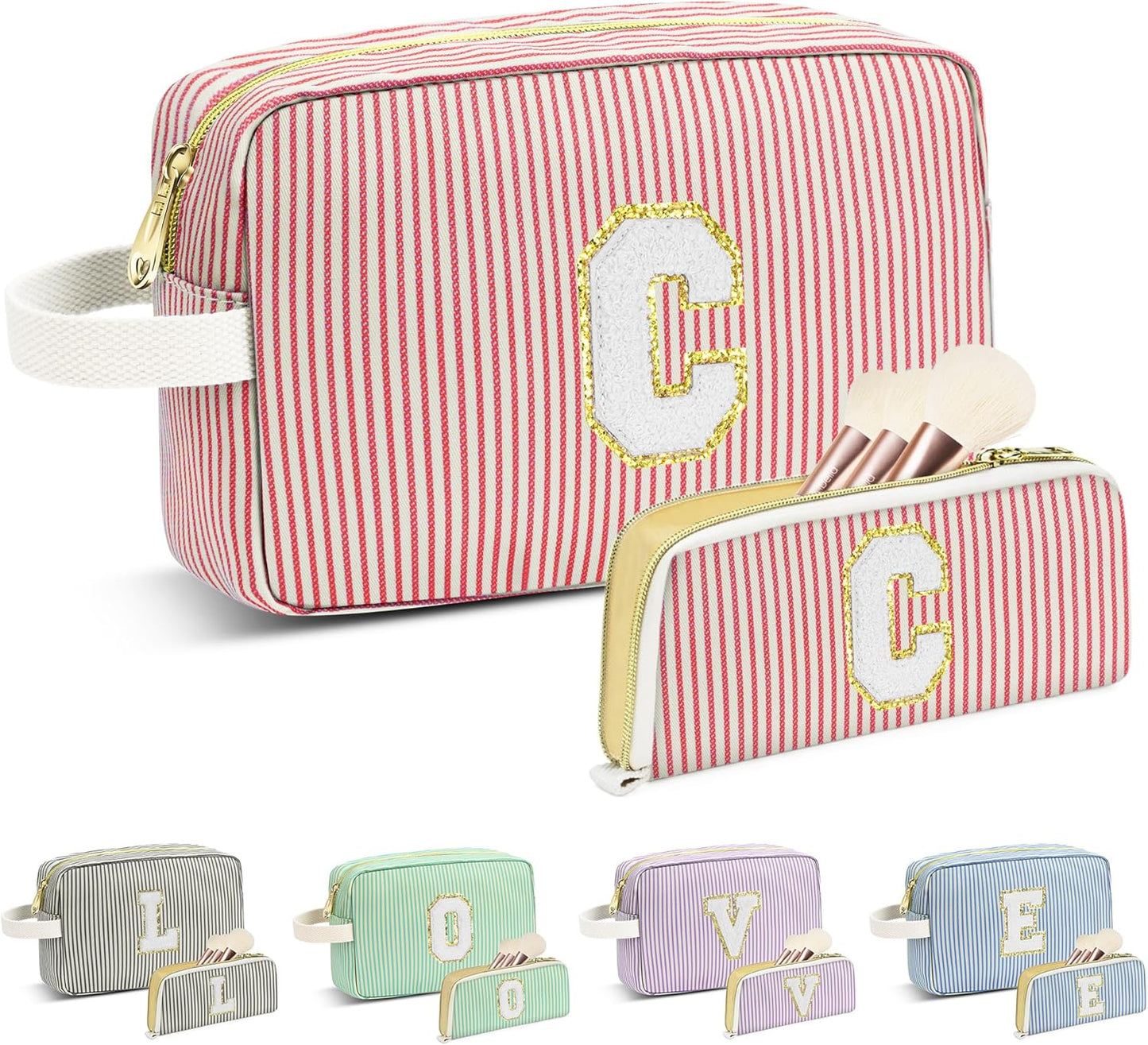 Travel Makeup Bag Christmas Gifts for Women Girl Teens, Personalized Initial Makeup Bag for Cute Teen Girls, Preppy Stuff Toiletry Bag Cosmetic Bag, Teen Girls Gift Trendy Stuff, Letter C
