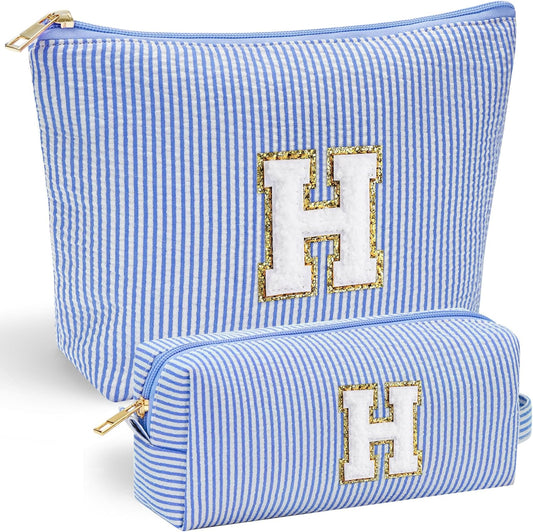 YOOLIFE Travel Makeup Bag for Women, Initial Make Up Bag with Makeup Brush Bag Monogram Makeup Bags 2 Pieces Cute Makeup Bag Personalized Sister Gifts Best Friend Birthday Gifts for Women Her Mom H
