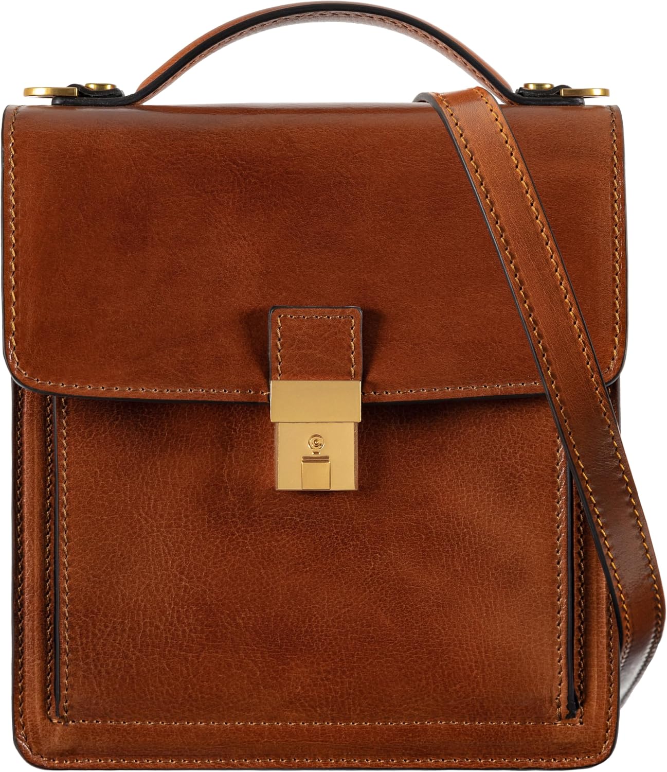 Time Resistance Small Leather Briefcase for Men - Crossbody Bag - Italian Leather Messenger Bag