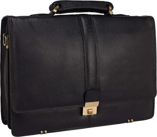 DA LV Full Grain Leather Laptop Briefcases Men Top Choice Gifts Laptop Bag Office Work 16'' Vintage Handmade Brass Hardware
