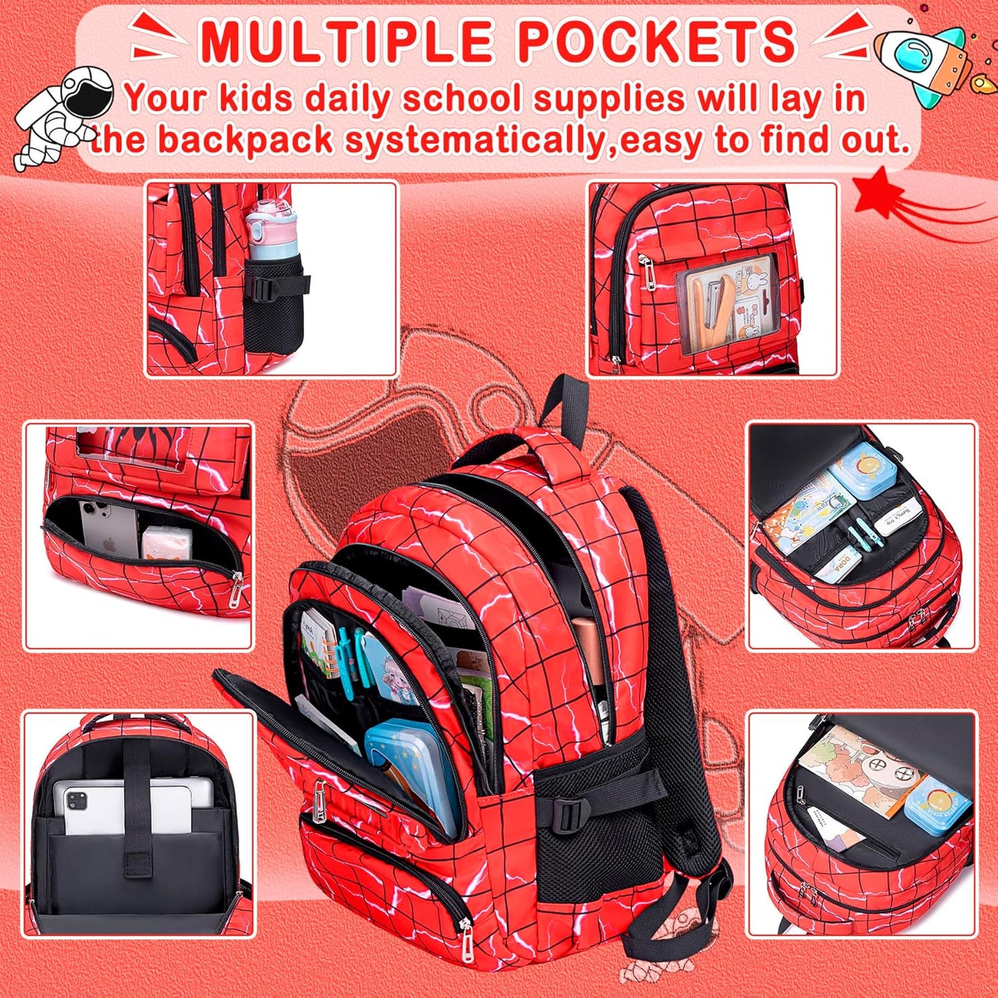 FunnyGifts Kids Backpacks with Lunch Box for Boys School Bookbag with Lunch Bag for Elementary Kindergarten Preschool Backpacks Mochila Para Niños 4 5 6 7 8 9 10 11 12