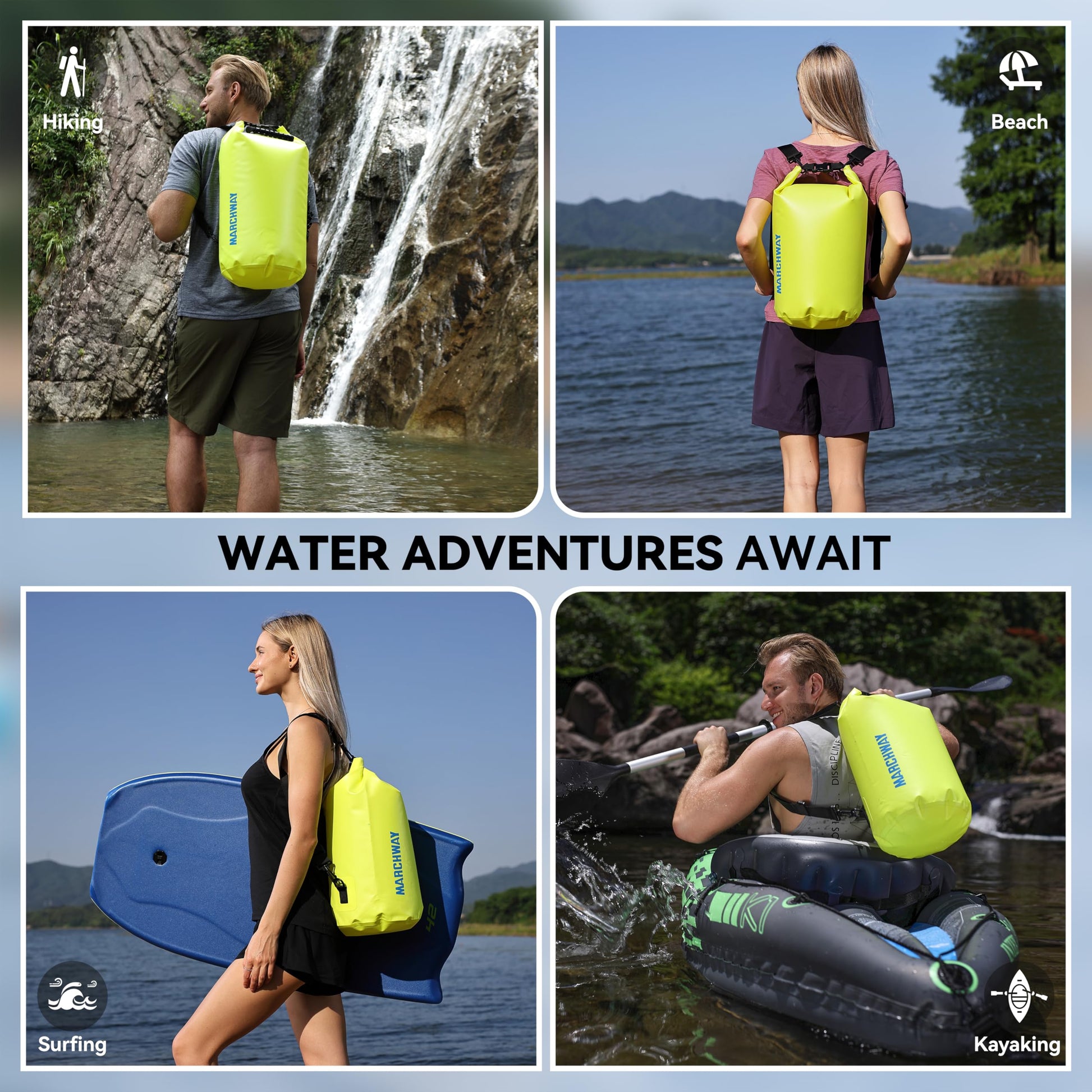 MARCHWAY Floating Waterproof Dry Bag Backpack 5L/10L/20L/30L/40L, Roll Top Sack Keeps Gear Dry for