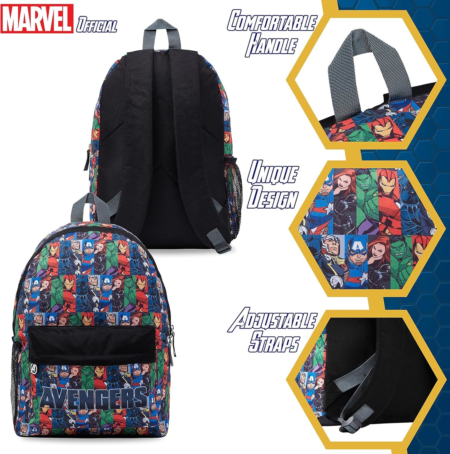 Marvel Avengers Backpack for Kids Teens Bookbag with Double Straps Daypack Backpacks for School Travel Sports Gifts for Boys (Multicolor)