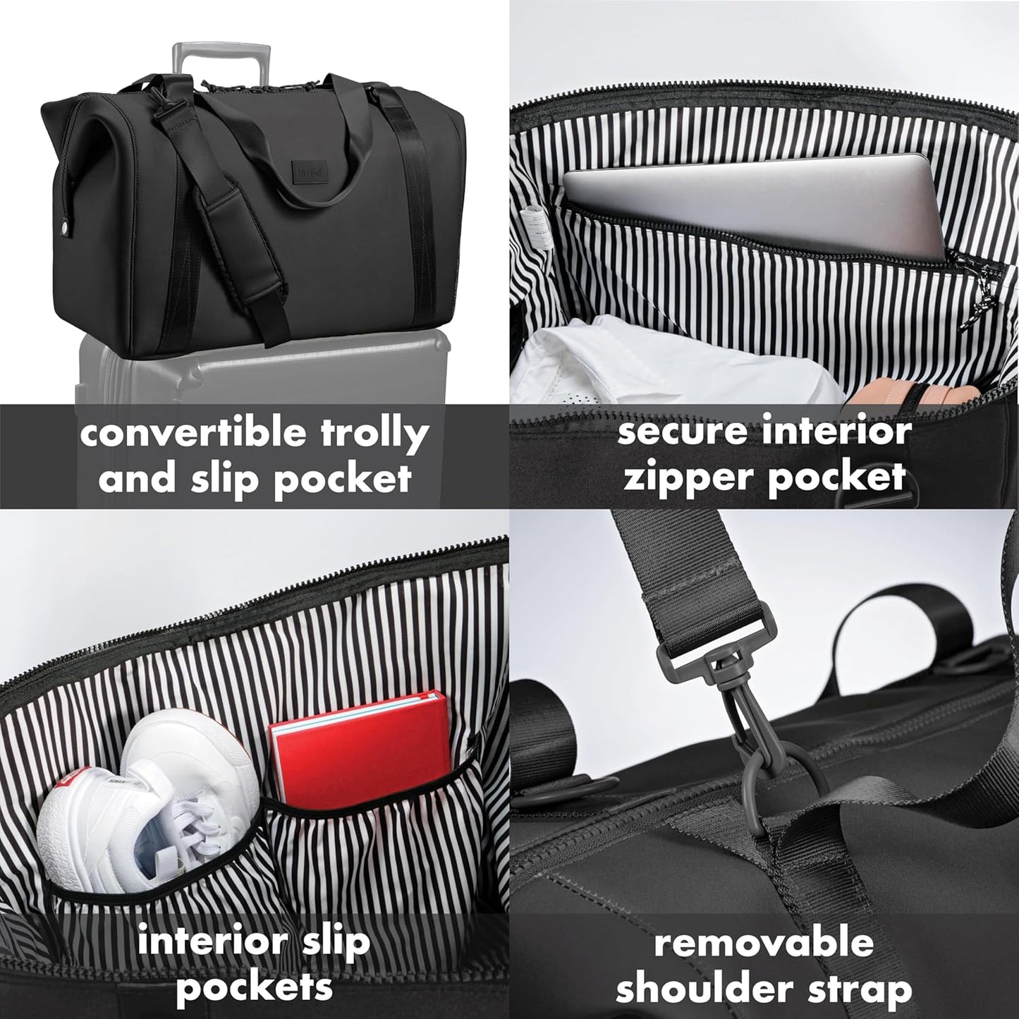 Fit & Fresh Premium Neoprene Weekender Bag With Trolley Sleeve - Large Overnight, Carry-on, Duffel, Gym, and Hospital Bag for Labor & Delivery