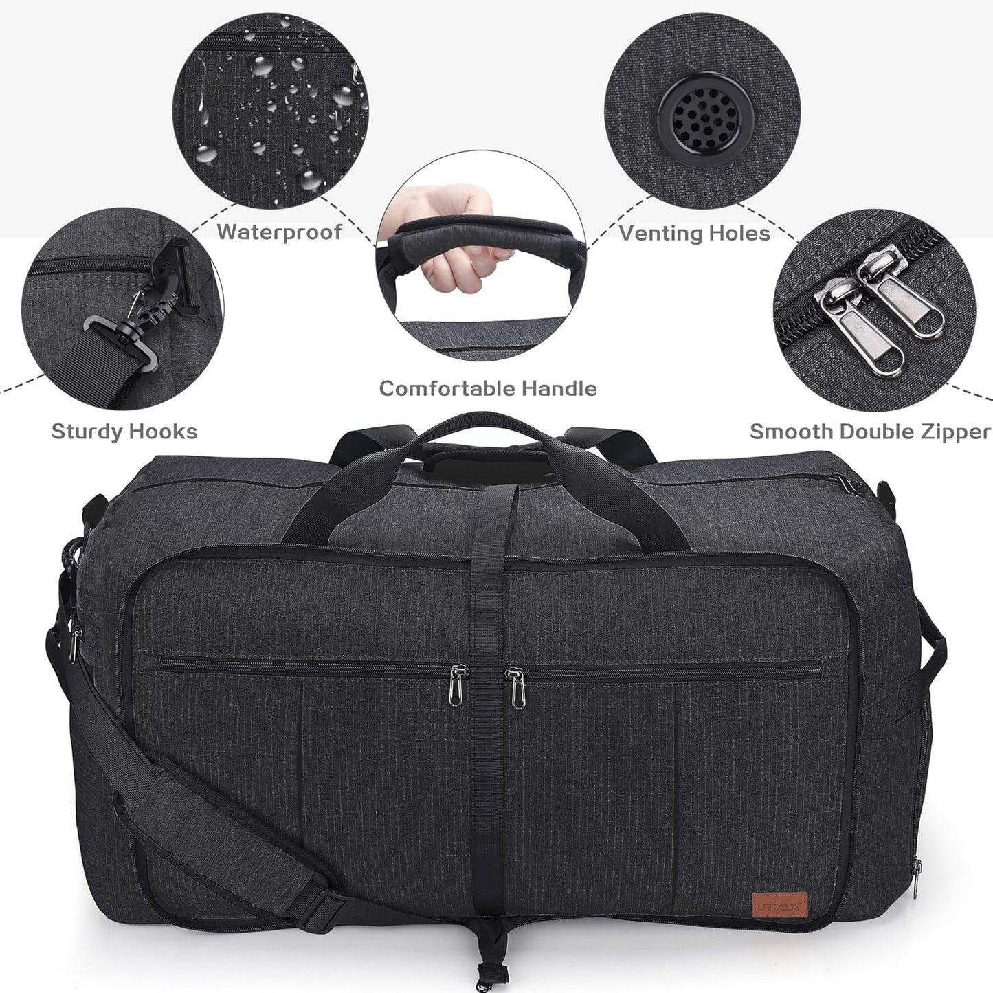 100L Travel Duffle Bag for Men, Urtala 32” Large Duffle Bag for Traveling with Shoe Compartment, Foldable Travel Duffel Bag Weekender Bag Gym Bag for Men Women Waterproof & Tear Resistant (Black)