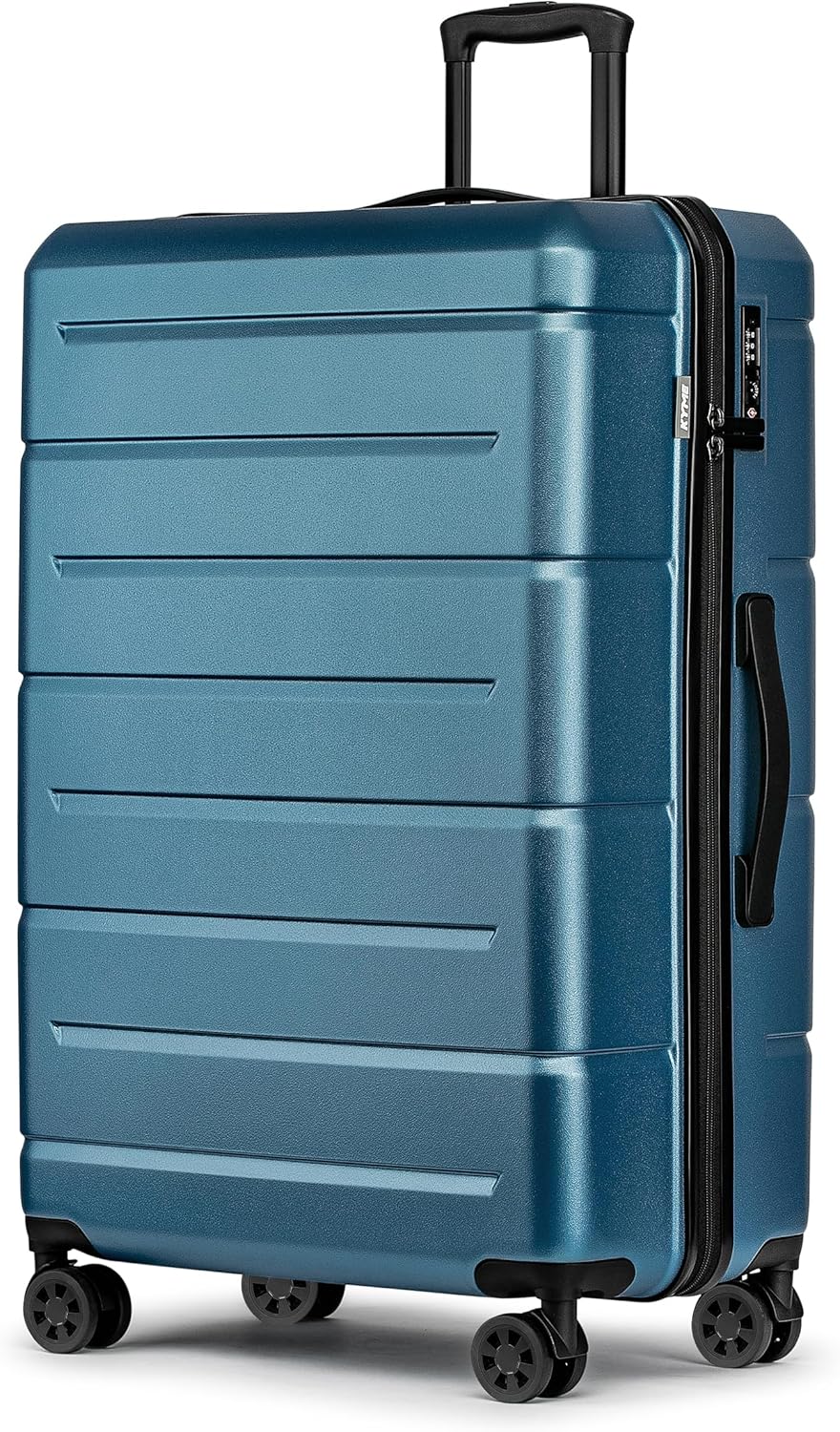 KYME Large Suitcases with Wheels Hardshell 28 Inch Luggage TSA Approved Big Checked Luggage Durable Travel Rolling Suitcase for Women Men Light Blue
