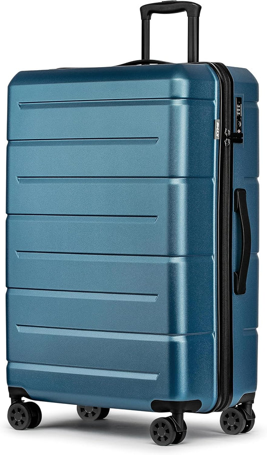 KYME Large Suitcases with Wheels Hardshell 28 Inch Luggage TSA Approved Big Checked Luggage Durable Travel Rolling Suitcase for Women Men Light Blue