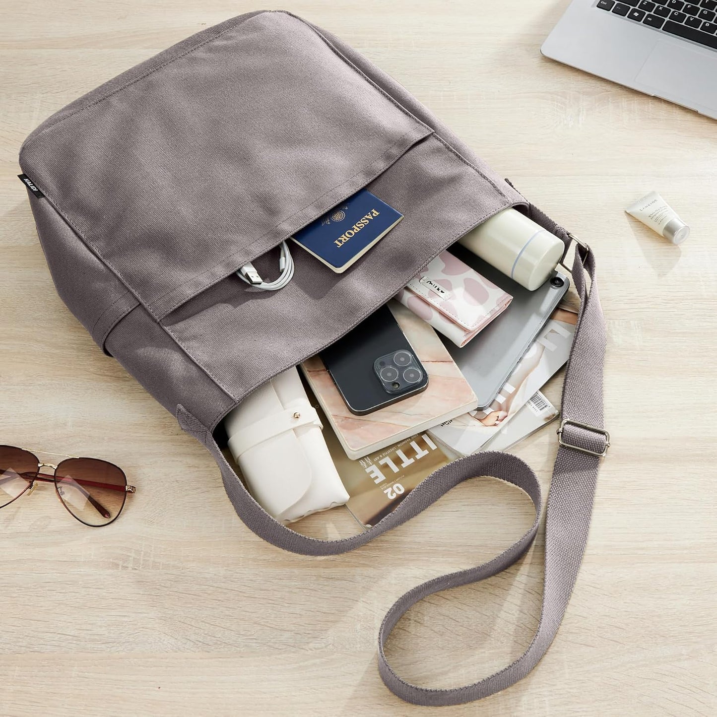KALIDI Canvas Tote Bag Large Hobo Crossbody Shoulder Handbag Zipper Messenger Bag for Women or Men Casual College Work