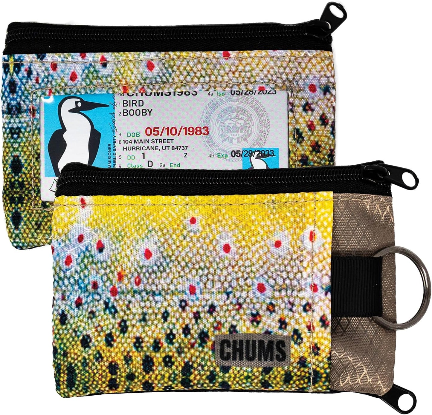 Chums Surfshorts Wallet - Lightweight Slim Wallet w/ RFID Blocking Card - Zippered, Minimalist Wallet w/Key Ring - Patterns