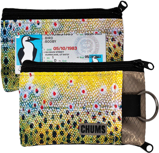 Chums Surfshorts Wallet - Lightweight Slim Wallet w/ RFID Blocking Card - Zippered, Minimalist Wallet w/Key Ring - Patterns