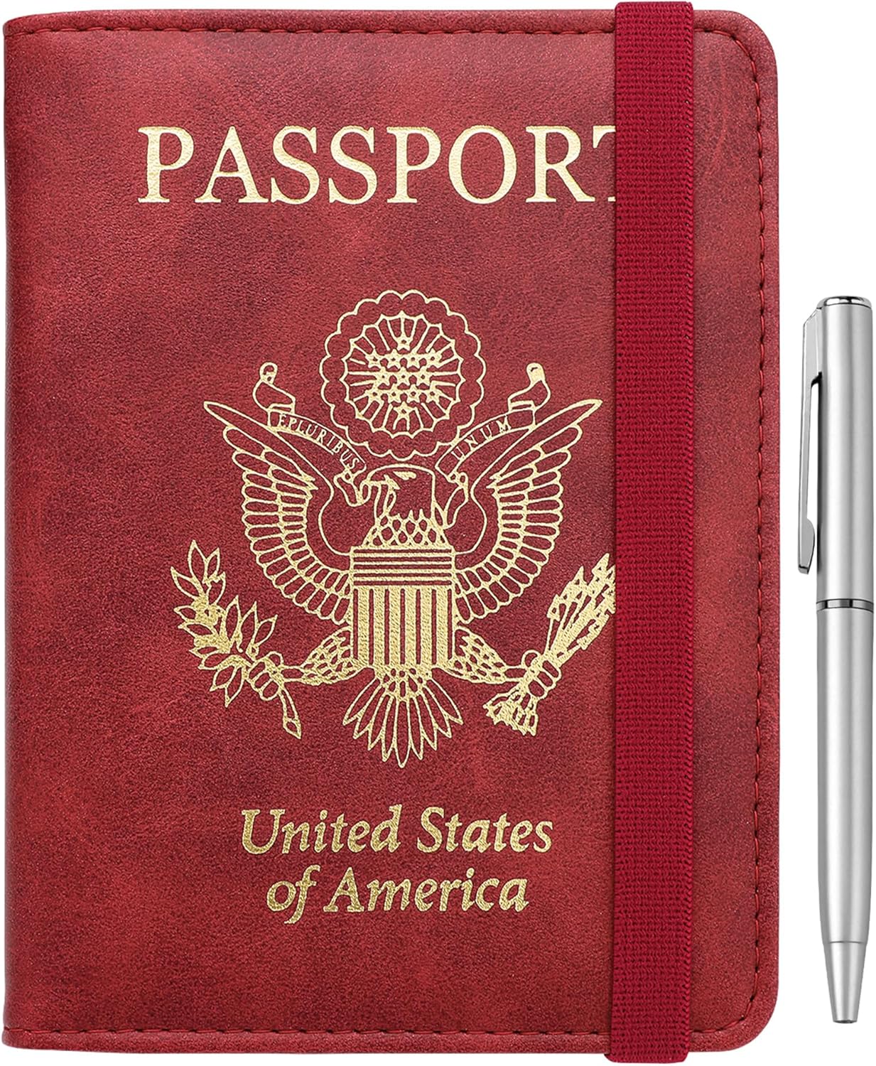 WALNEW Passport Holder for Travel, RFID Passport Cover Wallet for Women Men, PU Leather Passport Book Card Holder Case with Pen, Travelling Essentials for Flying