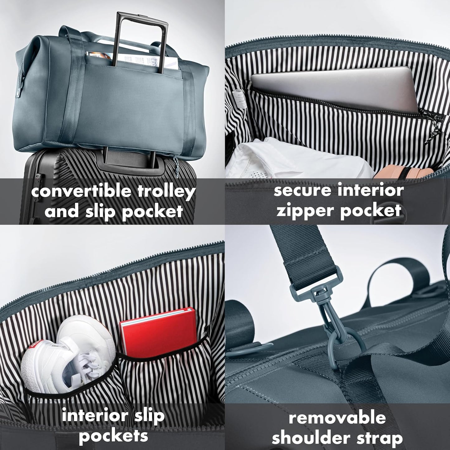 Fit & Fresh Premium Neoprene Weekender Bag With Trolley Sleeve - Large Overnight, Carry-on, Duffel, Gym, and Hospital Bag for Labor & Delivery