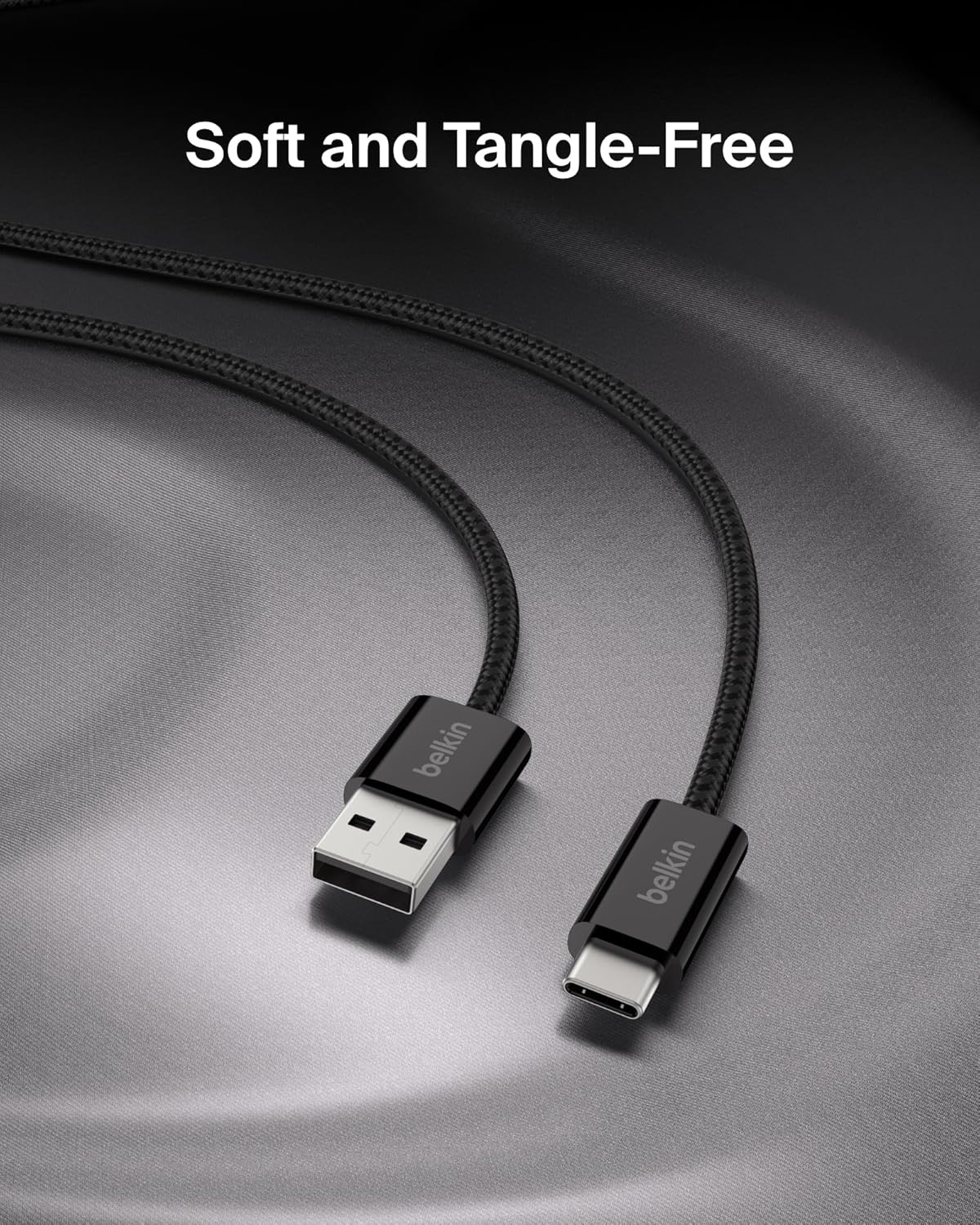 Belkin USB A to USB C Cable, 3.3ft, 15W - Type C Charger, iPhone Charger Cord, Soft, Braided, Flexible for iPhone 17 & 16, Galaxy S25, Pixel 10, iPad Pro, Airpods Pro, Switch & More - Black
