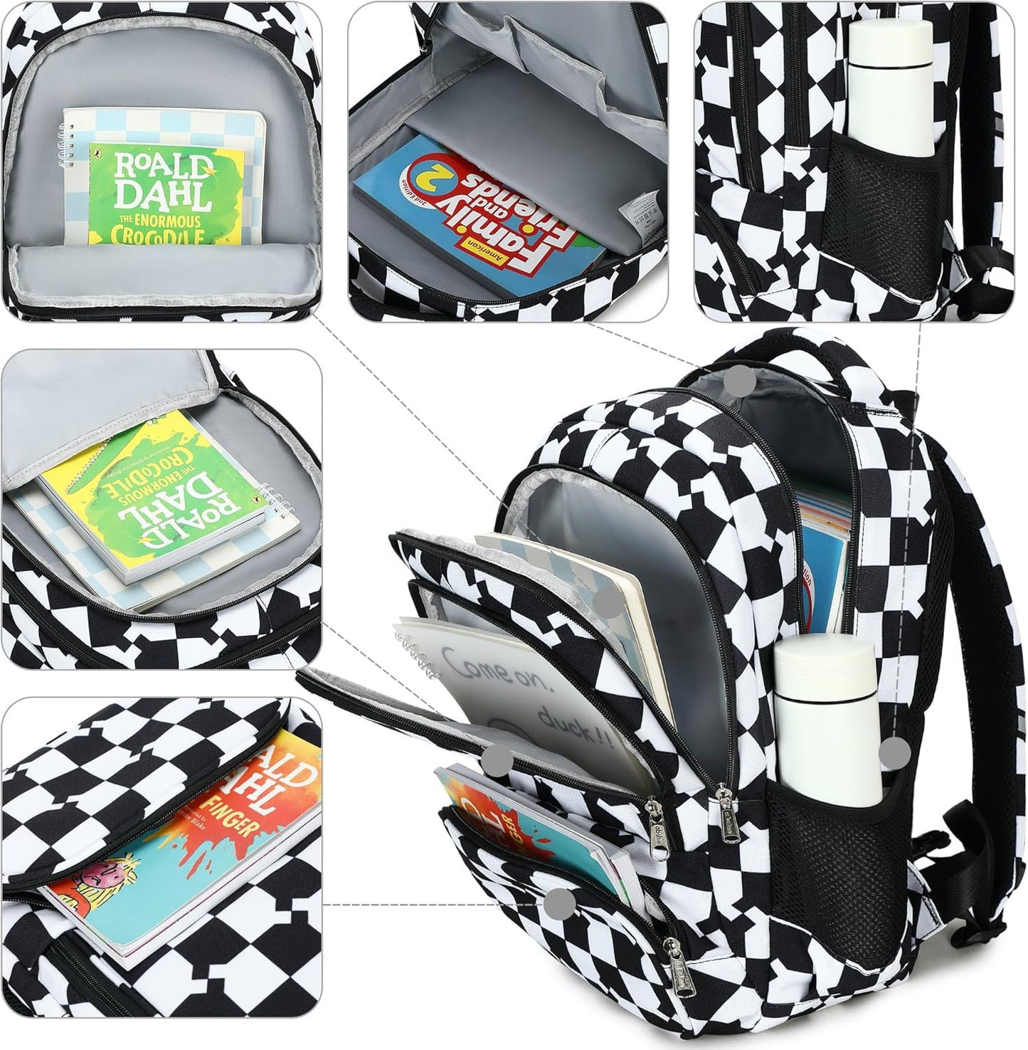 abshoo Checkered Kids School Backpack For Girls Boys Bookbag Kindergarten Elementary School Bags (Blocks Black)