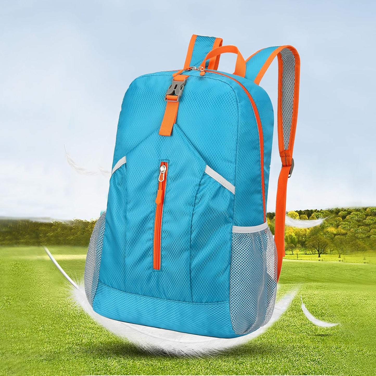 25L Foldable Hiking Backpack Lightweight Packable Basic-Daypack Collapsible Bag Water-Resistant Travel Men Women Camping Cycling Outdoor (Blue)