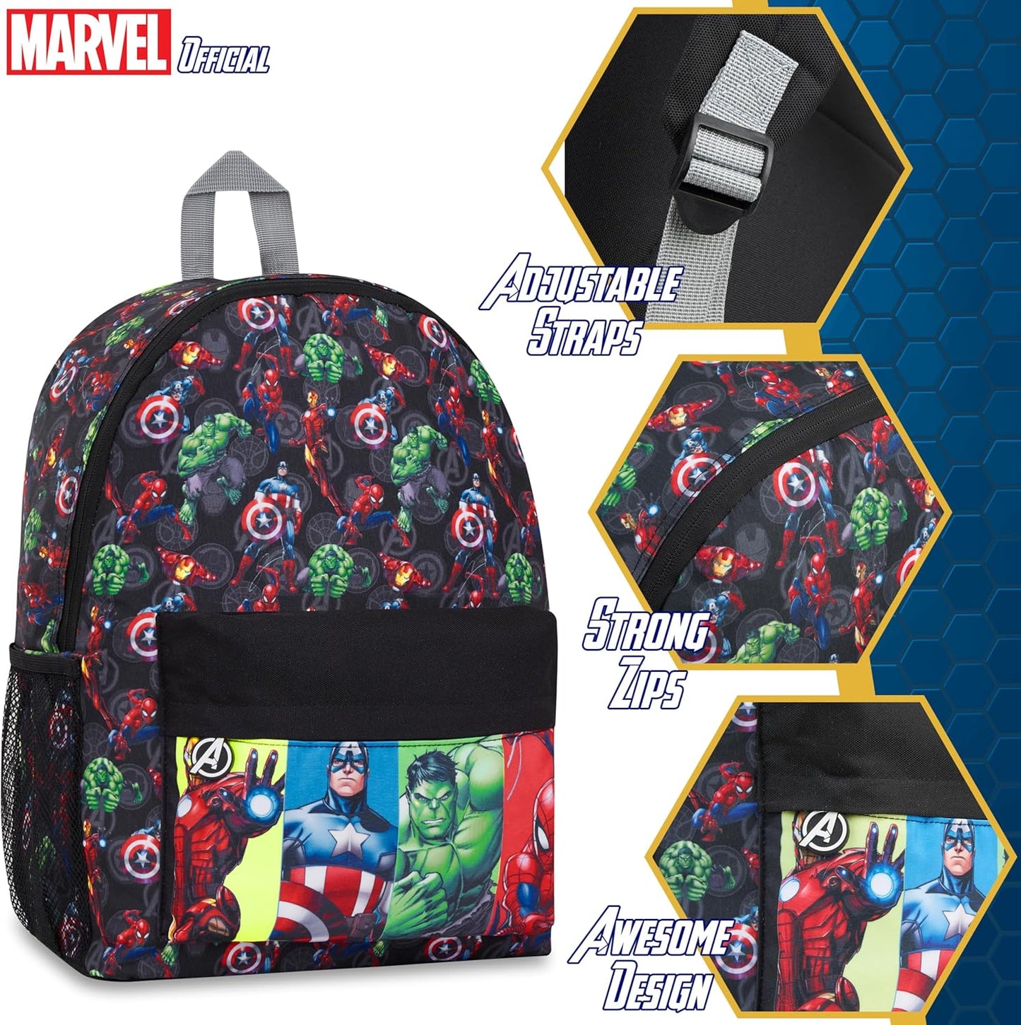 Marvel Avengers Backpack for Kids Teens Bookbag with Double Straps Daypack Backpacks for School Travel Sports Gifts for Boys (Black Avengers)