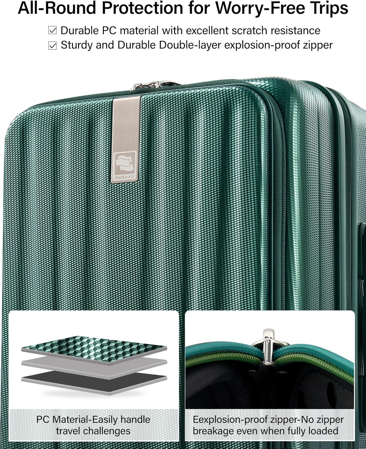 Hanke 26 Inch Expandable Luggage Top Opening Checked Bag Luggage Hard Shell Suitcases with Wheels Lightweight Travel Luggage Heavy Duty Luggage Suitcase with Lock for Woman Men-Blackish Green