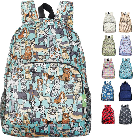 ECO CHIC Hiking Lightweight Packable Backpack - Foldable Daypack for Travel & Hiking & Outdoor Adventures - Waterproof Backpack from Recycled Materials (Dogs Teal)