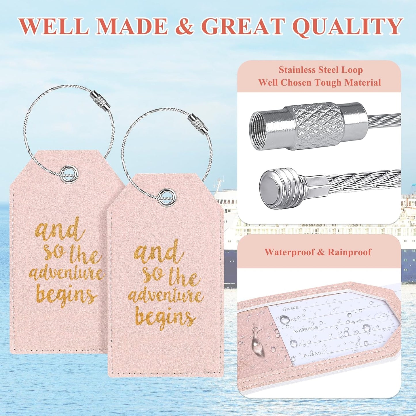 Luggage Tag & Personalized Luggage Tags for Suitcases Leather Bag Tags for Backpacks Handbag School Instrument with Name ID Label Travel Essentials, Unique Fun Pink Baggage Tags 2 Pack