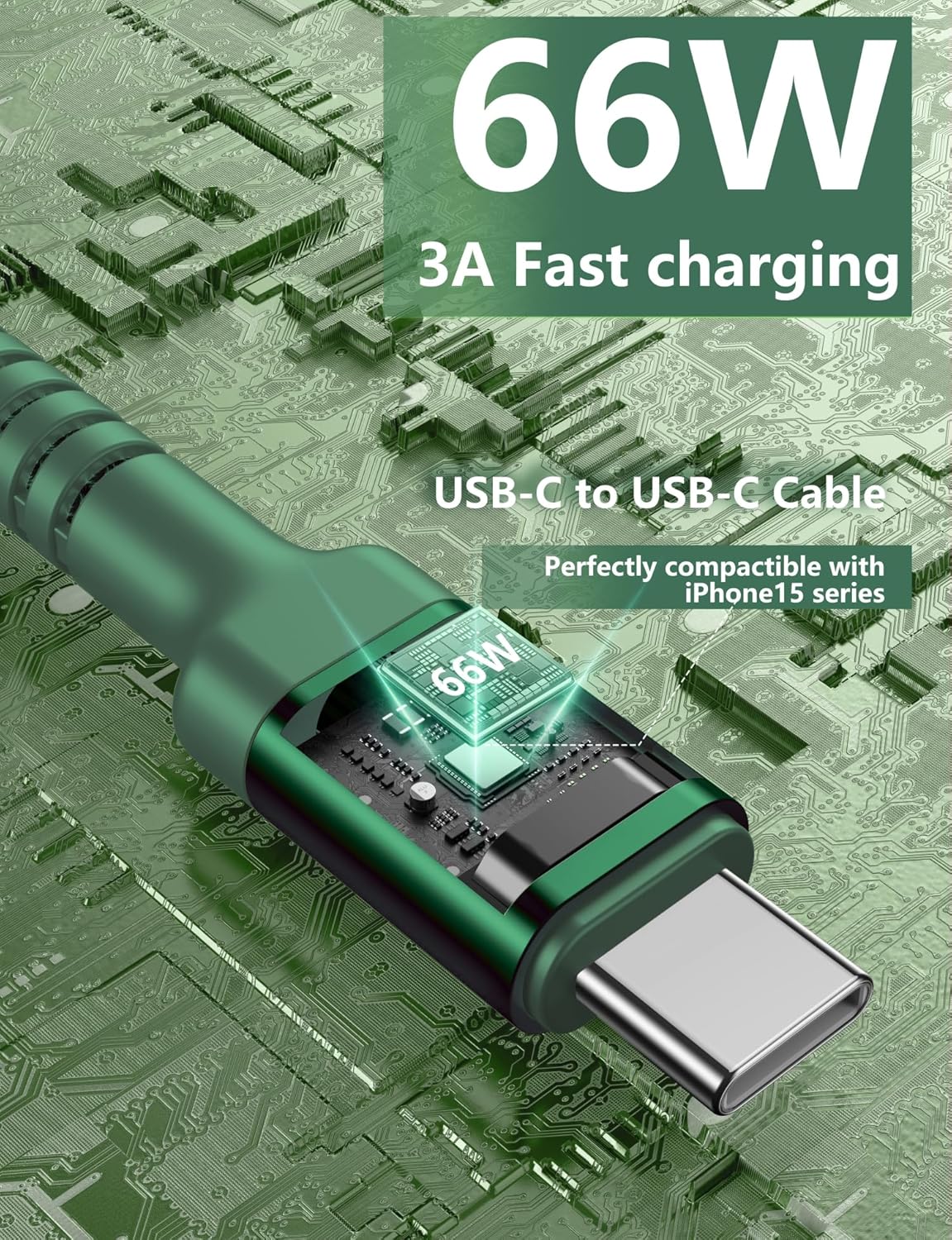 USB C Cable Fast Charging 10FT, 2Pack USBC to USBC Cable, iPhone 16 15 Charger Long Type C Nylon Braided USB-C Charger Cord for iPhone 17/16/15/Pro Max/Plus/Samsung Galaxy S23/LG/Switch-Green