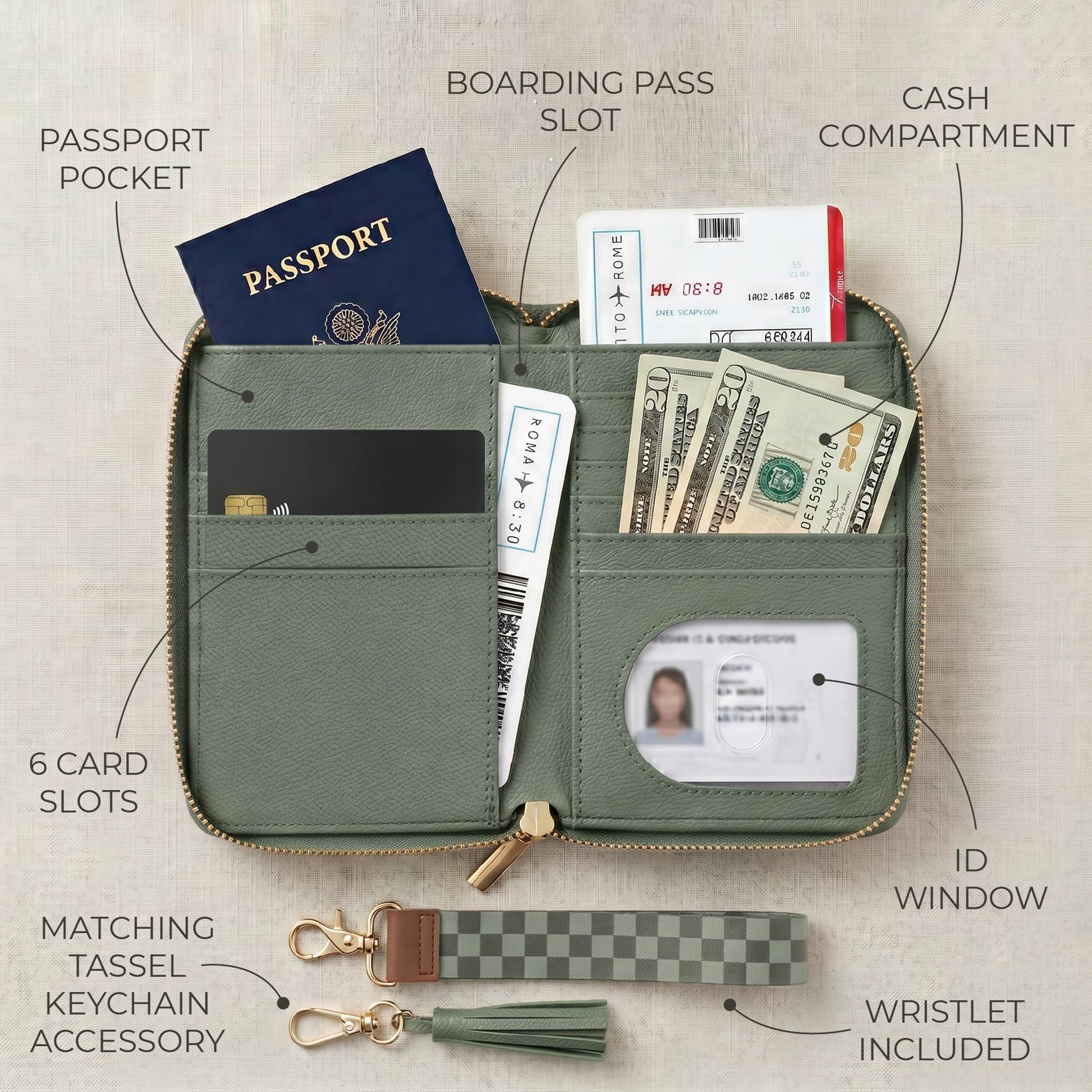 Beautiful Passport Holder And Travel Wallet with Wristlet Strap