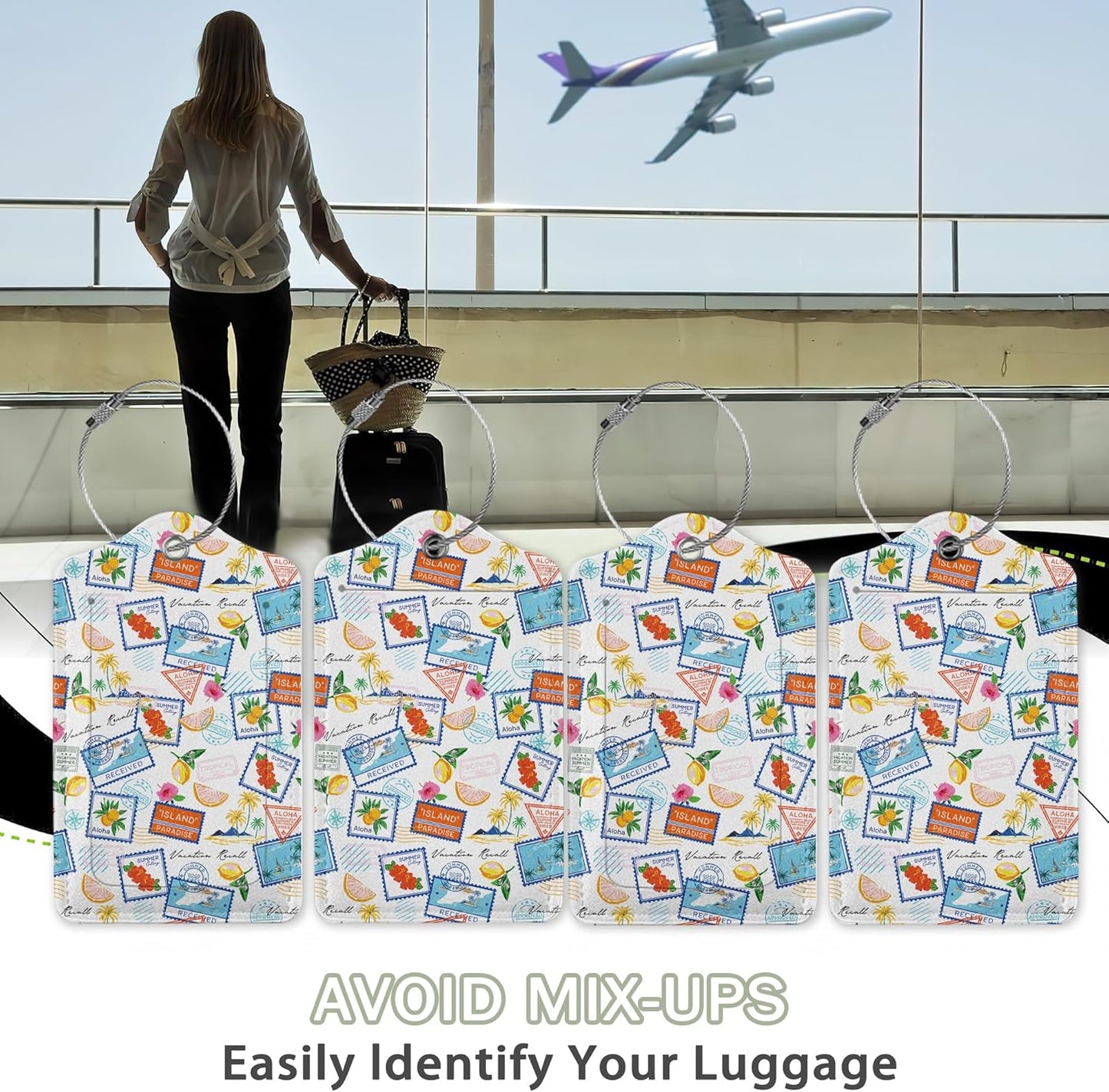 2 Pack Luggage Tags for Suitcase,Travel Stamp Exotic Leather Luggage Tag Bag Tags Identifiers Privacy Cover Id Label with Steel Loop for Women Men Girls Boys Travel