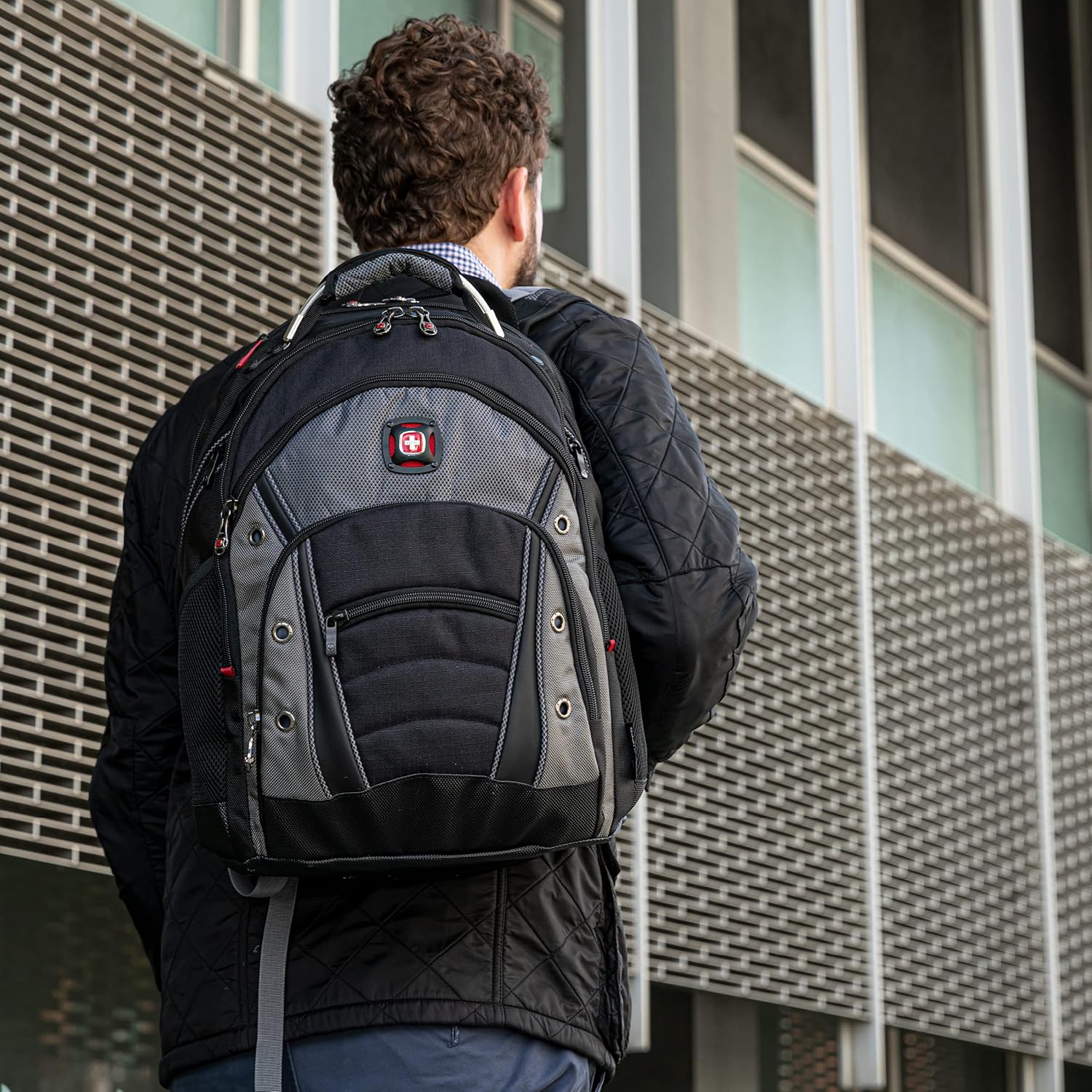 Wenger Synergy Laptop Backpack, Fits 16 Inch Laptop, Men's and Women's Laptop Bag, Black/Grey