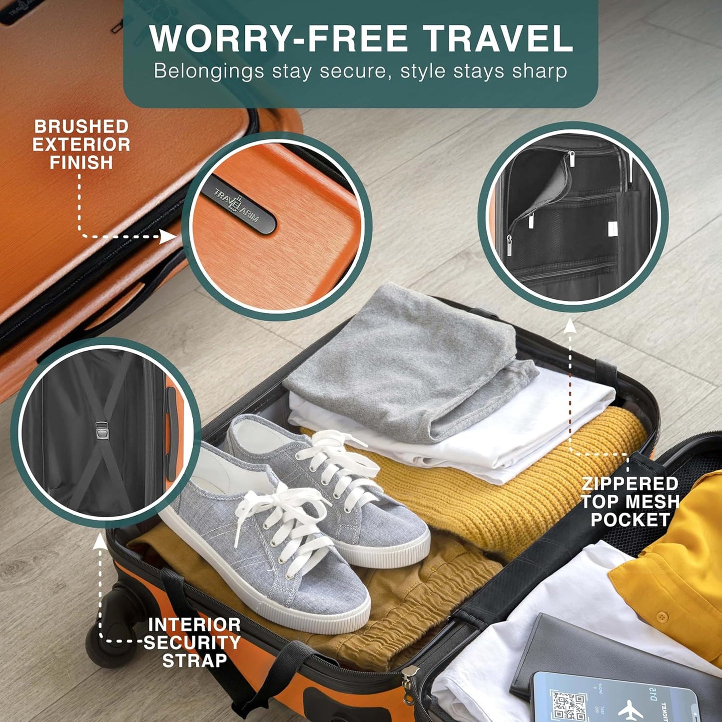 Luggage Sets 3 Piece, 22 Inch Carry on Luggage and 28 Inch Suitcases with Wheels Spinner, Durable Hard Shell Suitcase Set, Expandable Travel Suitcase, Orange