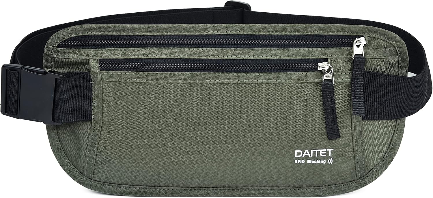 RFID Blocking Money Belt for Men Women, Slim Fanny Pack for Travel，Running,Conceal Waist Wallet for