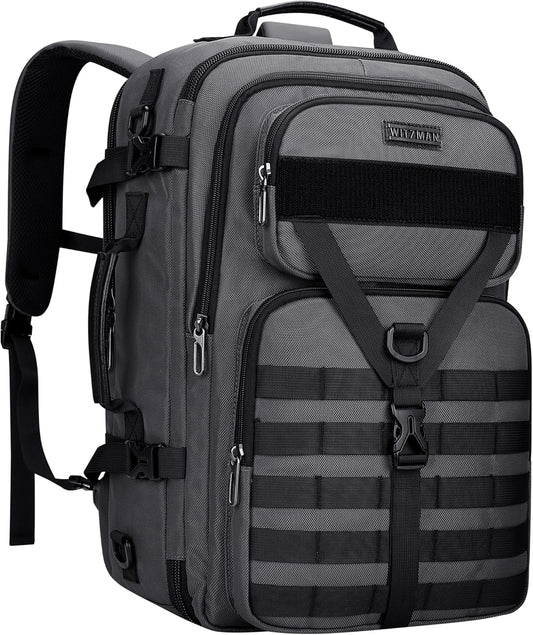 WITZMAN Carry On Travel Backpack for Men Large Convertible 45L Fit 17 Inch Laptop Backpack 3 in 1 Bag for Airline Approved(B688 Silvery Grey)