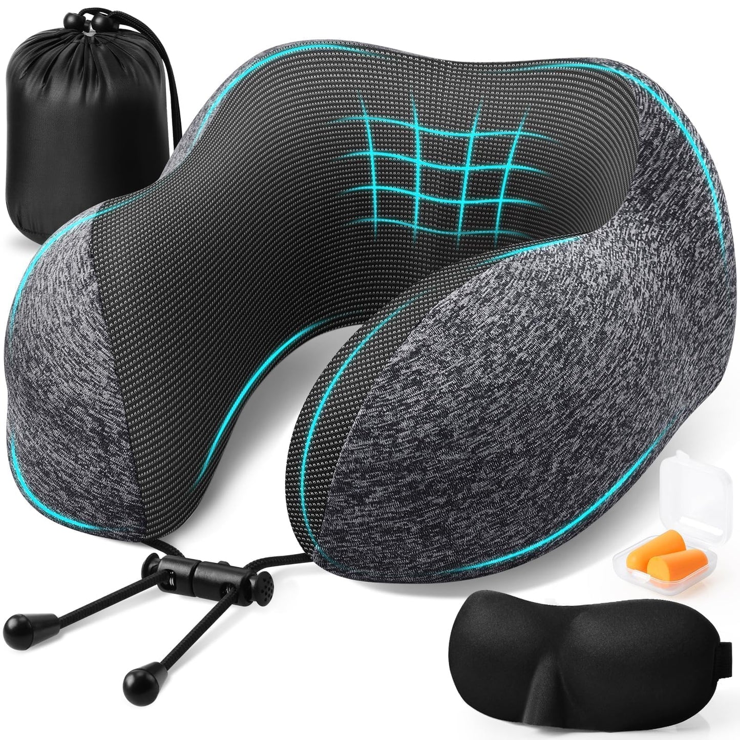 ExploreBliss Travel Pillow, Memory Foam Neck Pillow Airplane, Grey