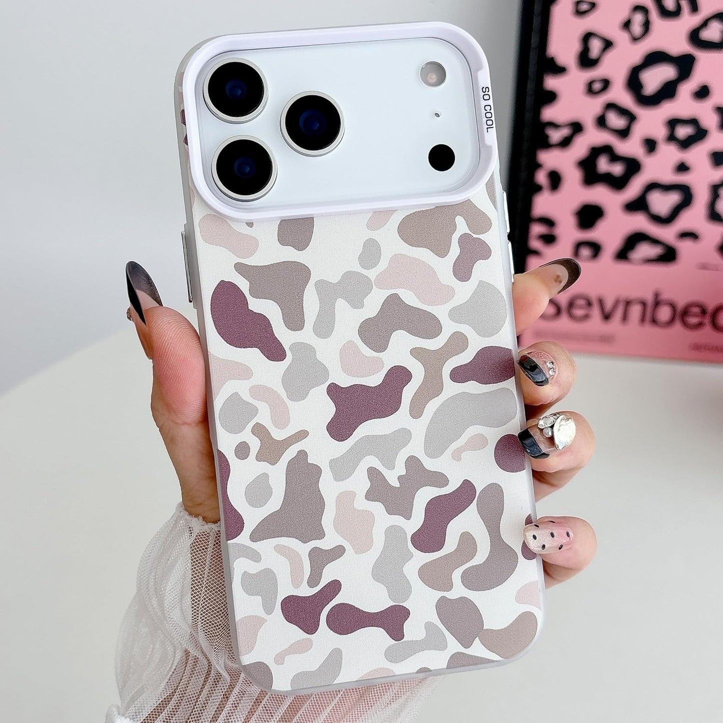 for iPhone 17 Pro Case, Vintage Camo Pattern Design for Men Boys Teens, Cool Camouflage Shockproof Protective Cover for Girls Women - White