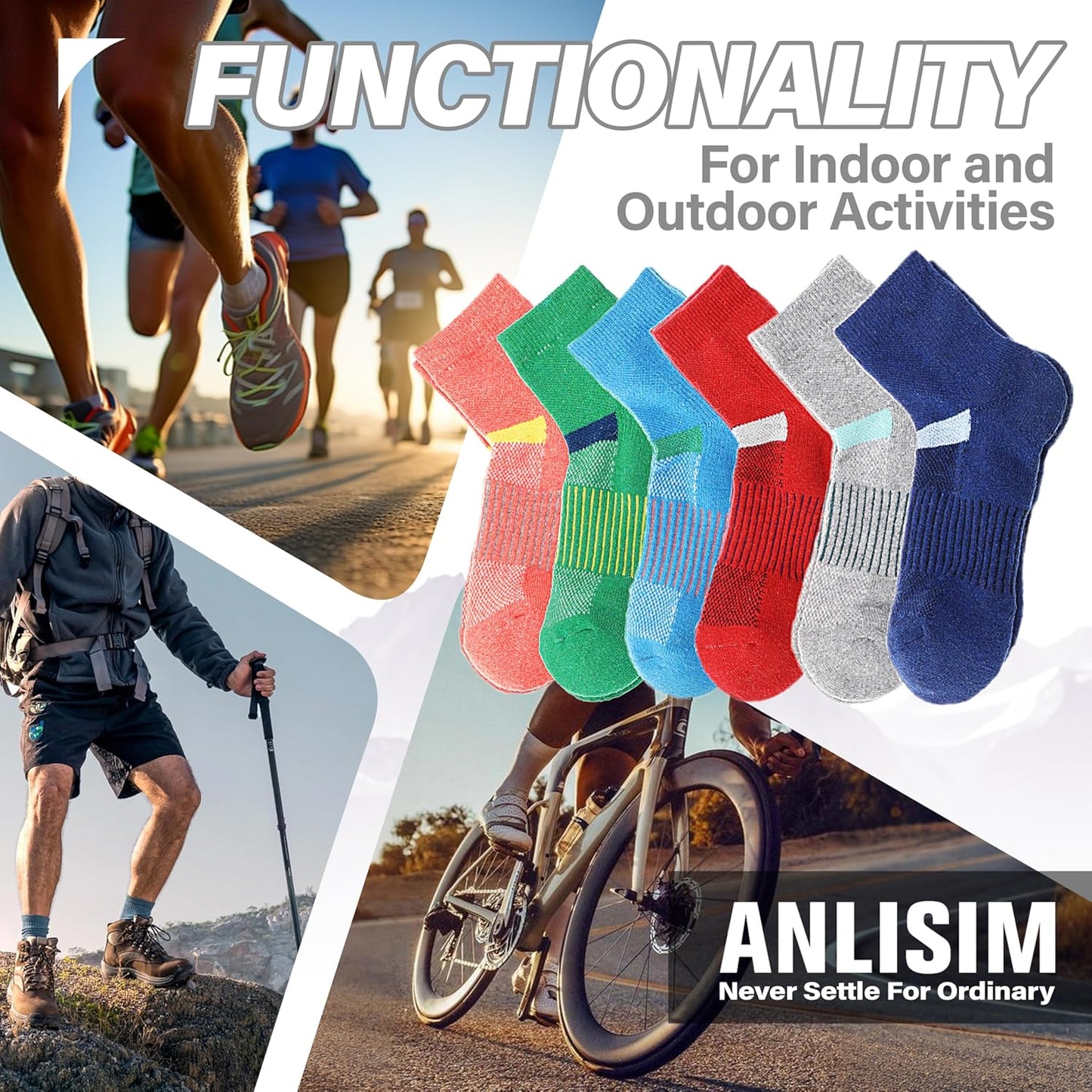 6 Pairs Merino Wool Ankle Running Hiking Socks Compression Support Breathable Thick Cushion No Show
