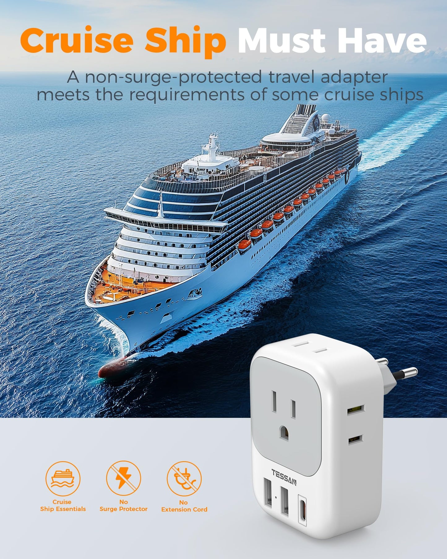 TESSAN European Travel Plug Adapter 3 Pack, US to Europe Plug Adapter