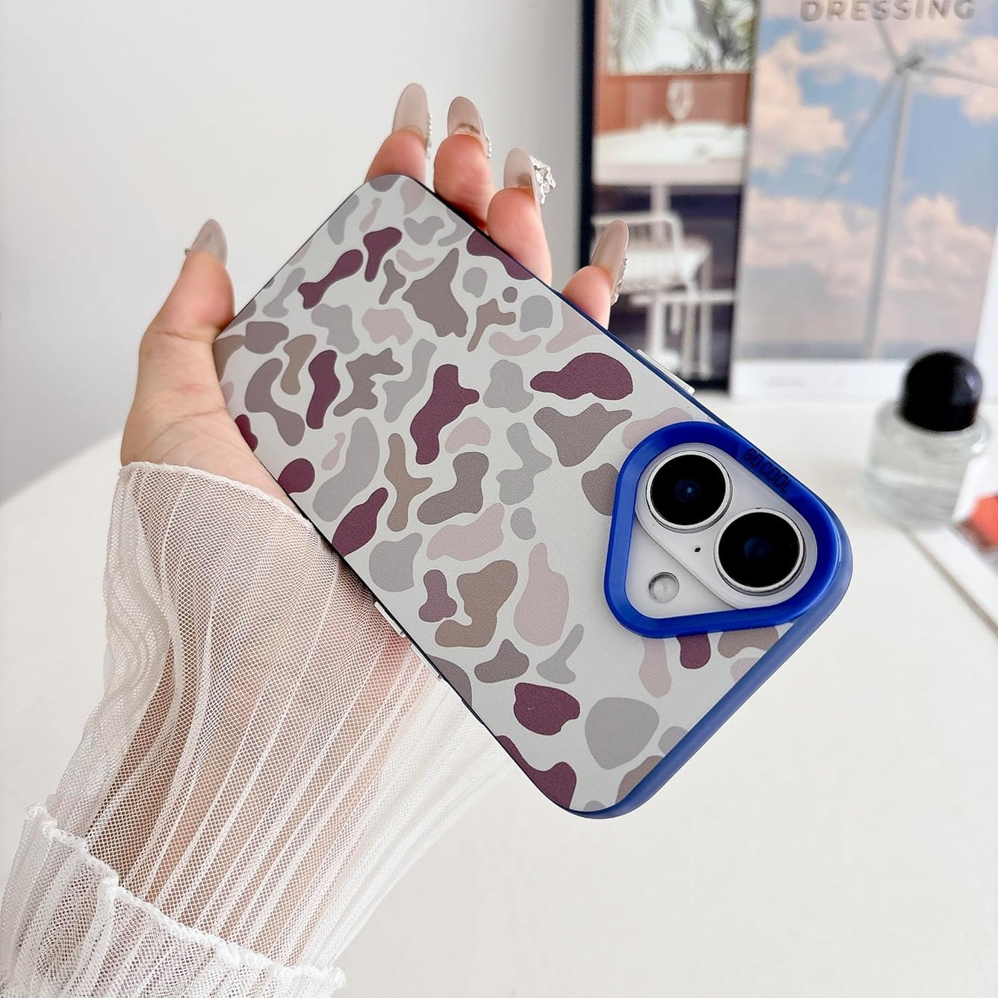 for iPhone 16 Case, Vintage Camo Pattern Design for Men Boys Teens, Cool Camouflage Shockproof Protective Cover for Girls Women - Blue